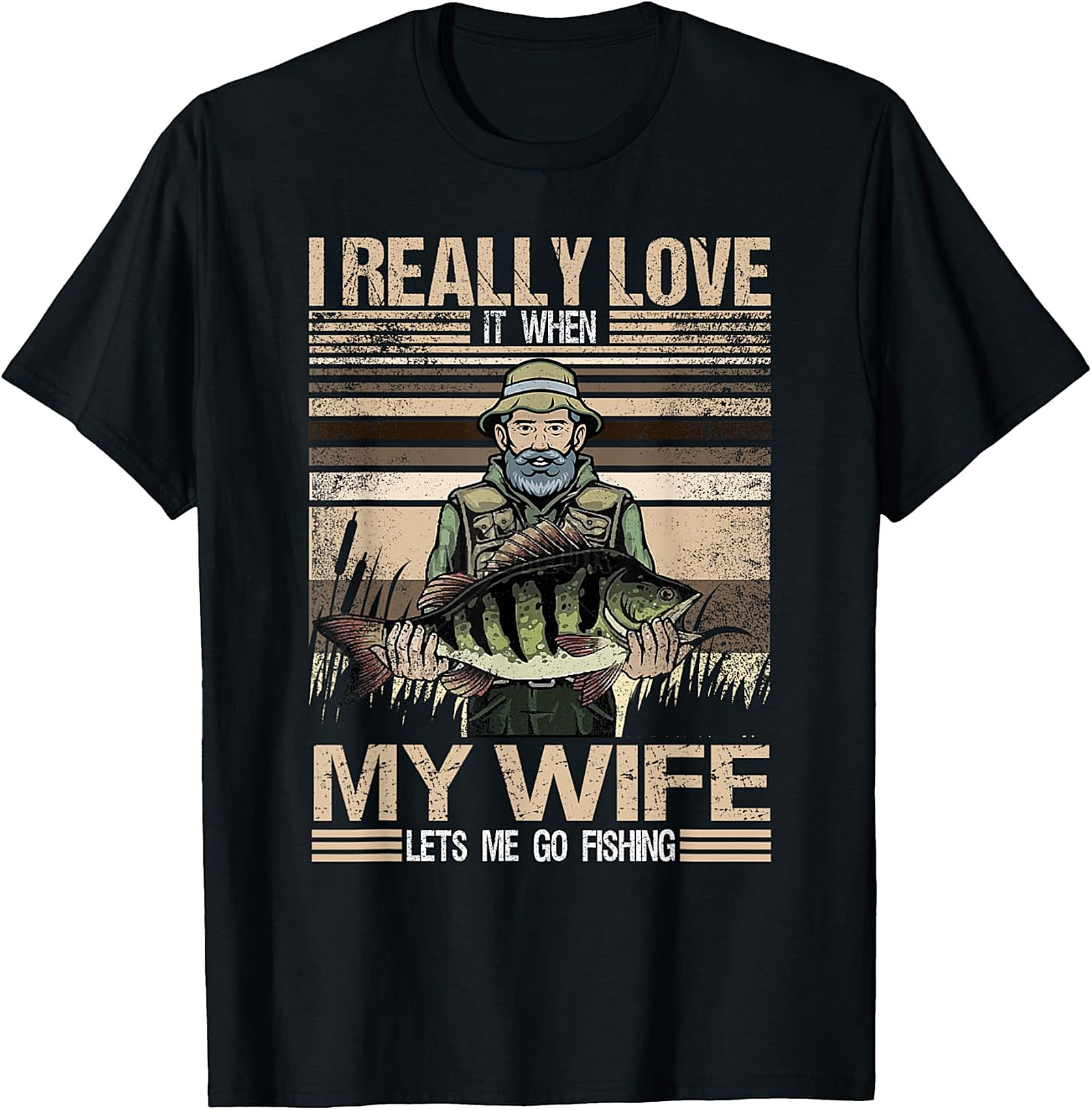 Funny Fishing Husband T-shirt - Wife Lets Me Fish Graphic Tee