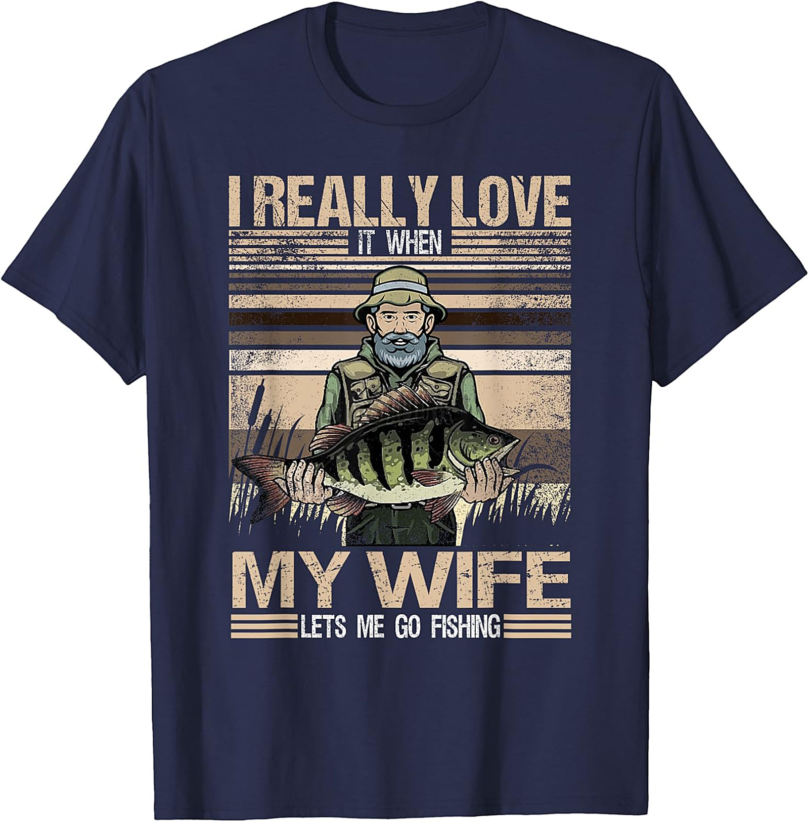 Funny Fishing Husband T-shirt - Wife Lets Me Fish Graphic Tee