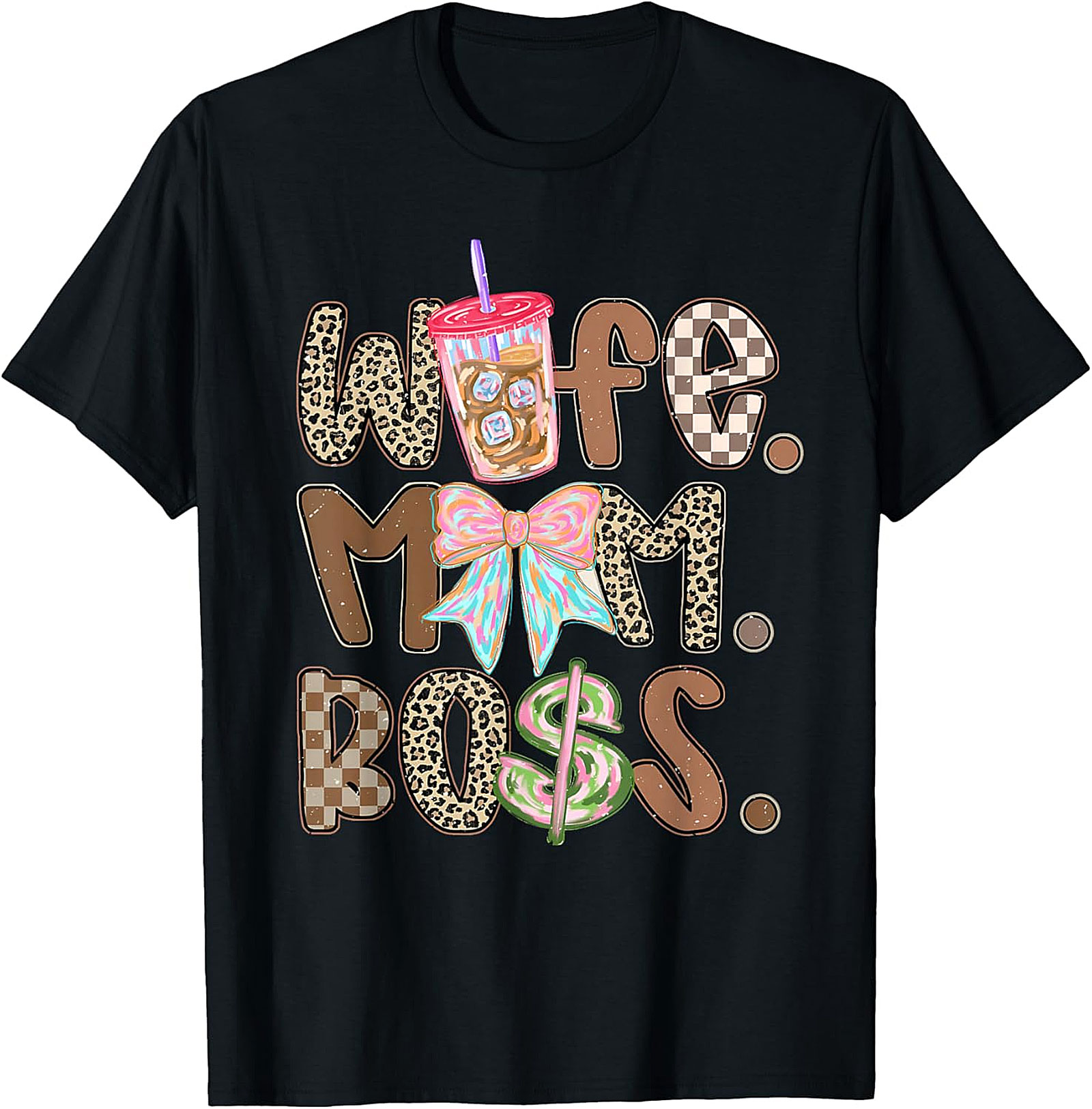 Wife Mom Boss T-shirt | Trendy Leopard & Coffee Graphic Tee