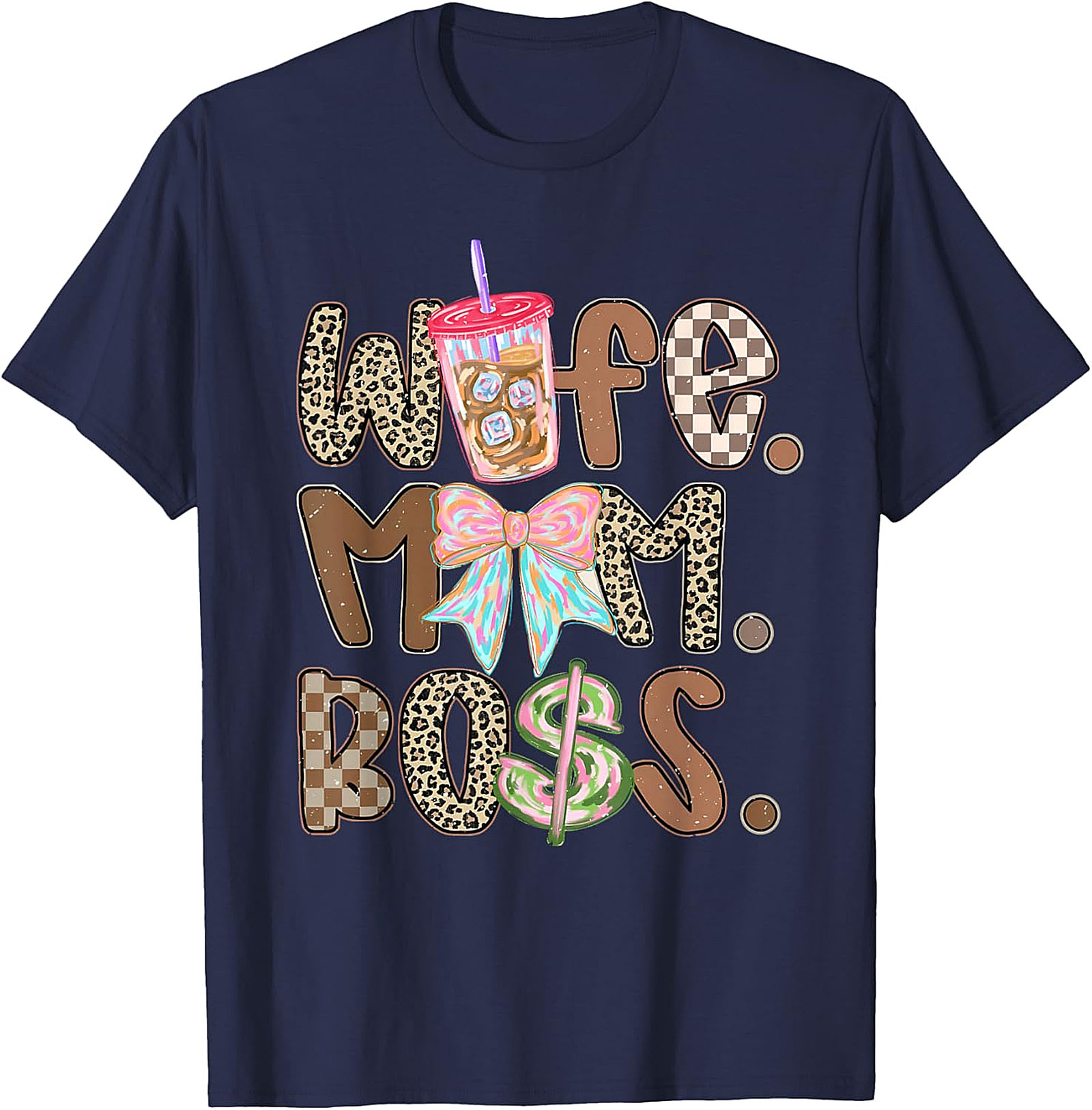 Wife Mom Boss T-shirt | Trendy Leopard & Coffee Graphic Tee
