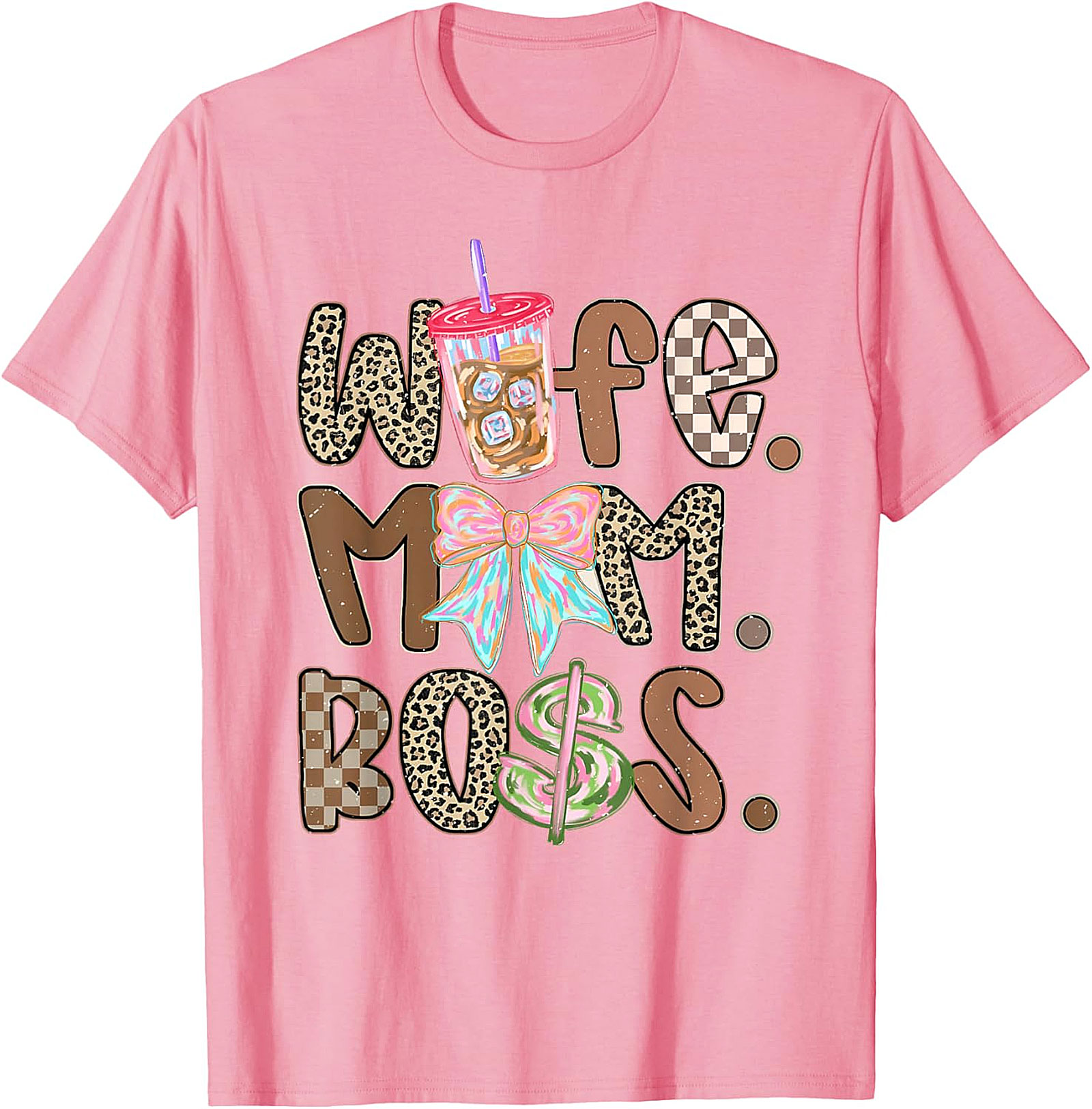 Wife Mom Boss T-shirt | Trendy Leopard & Coffee Graphic Tee