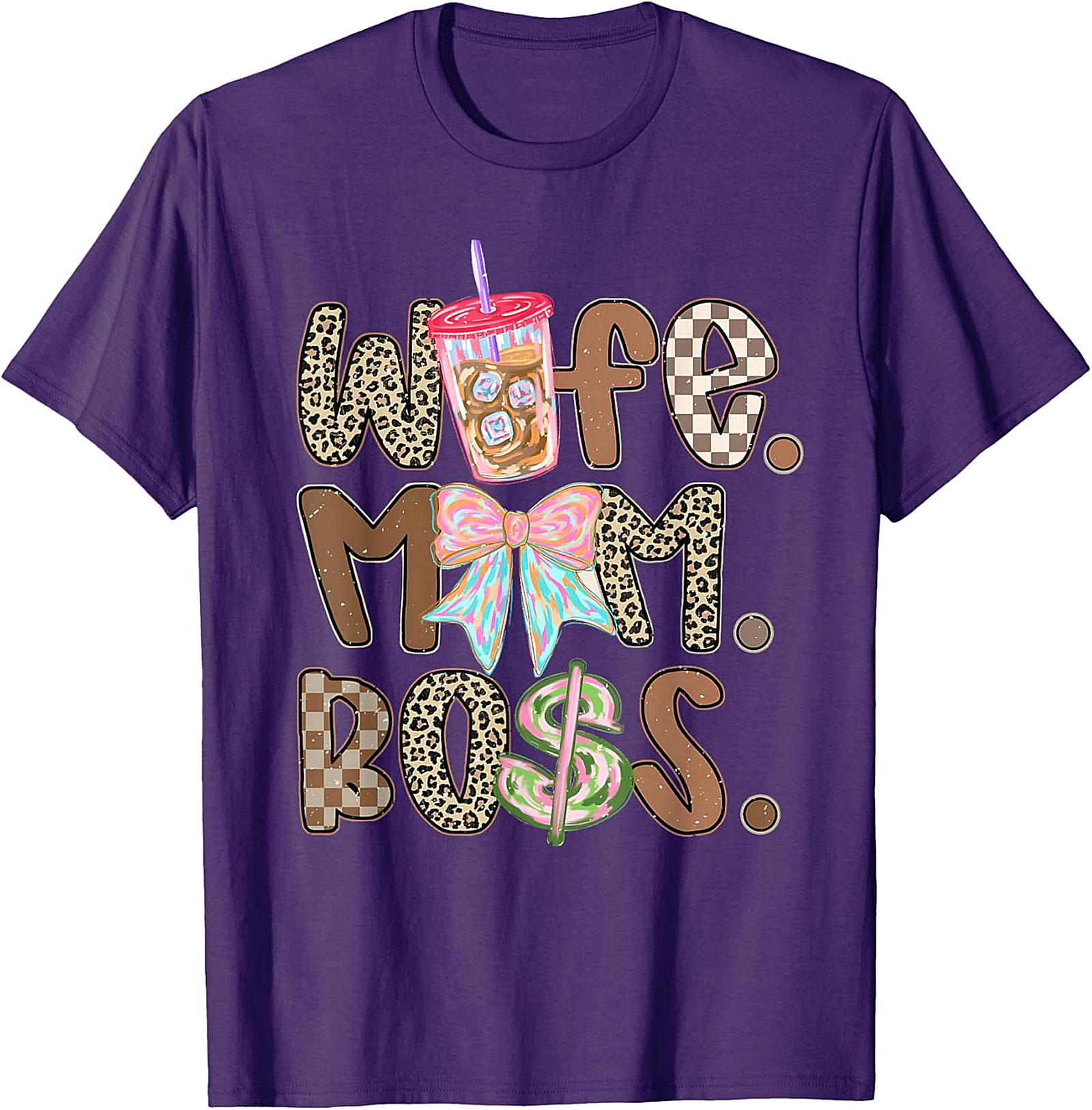 Wife Mom Boss T-shirt | Trendy Leopard & Coffee Graphic Tee