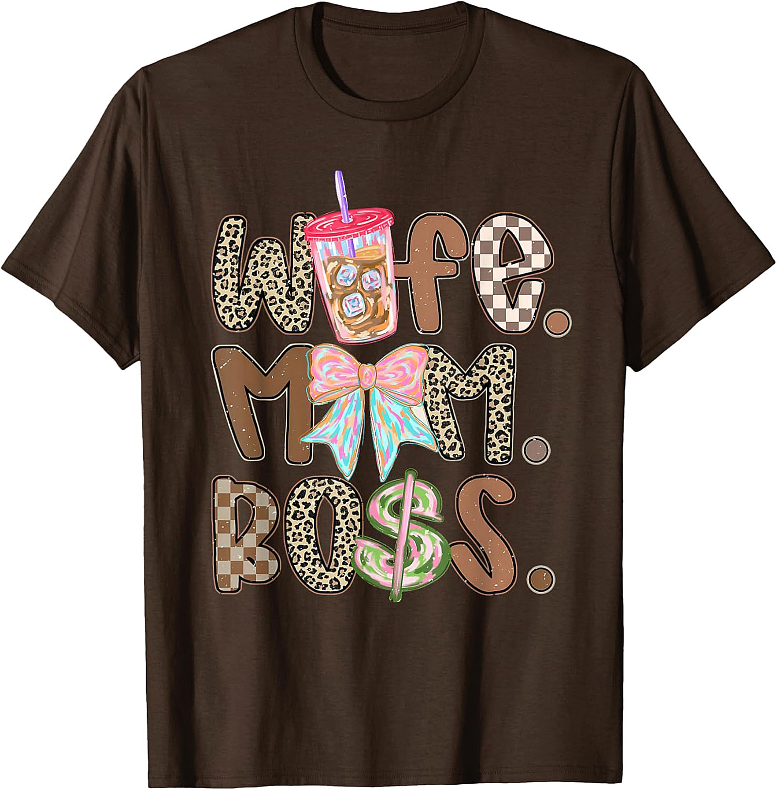 Wife Mom Boss T-shirt | Trendy Leopard & Coffee Graphic Tee
