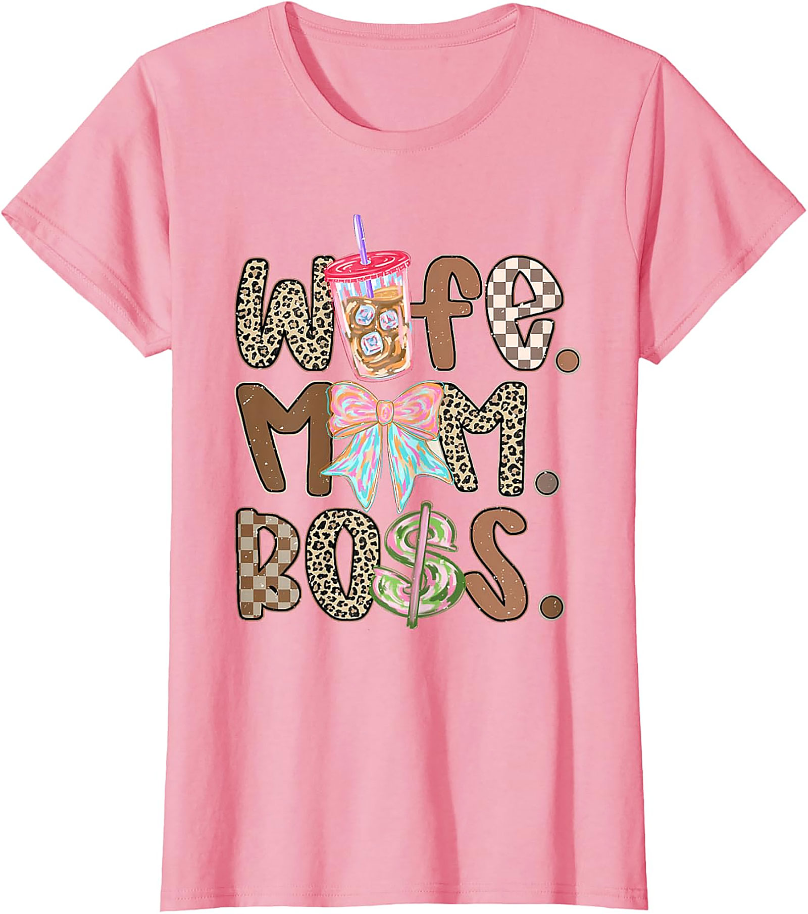 Wife Mom Boss T-shirt | Trendy Leopard & Coffee Graphic Tee