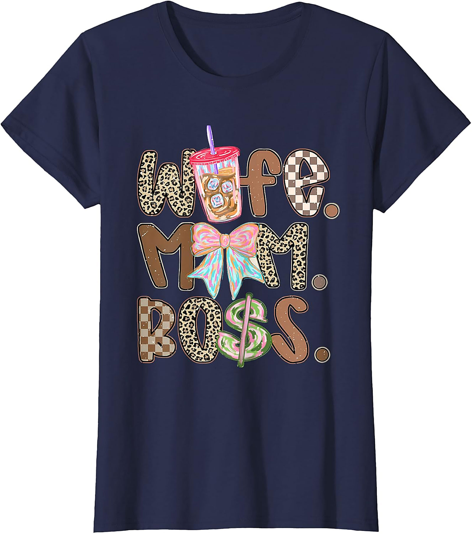 Wife Mom Boss T-shirt | Trendy Leopard & Coffee Graphic Tee