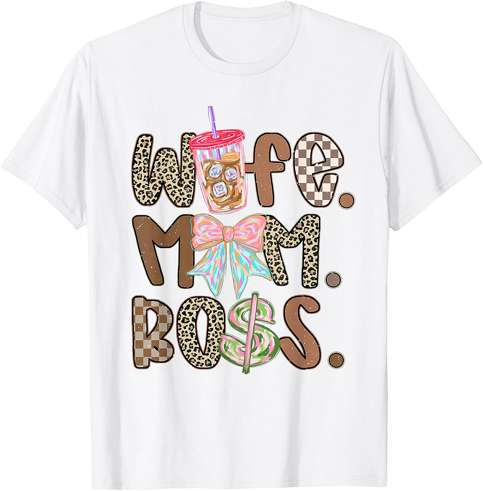 Wife Mom Boss T-shirt | Trendy Leopard & Coffee Graphic Tee