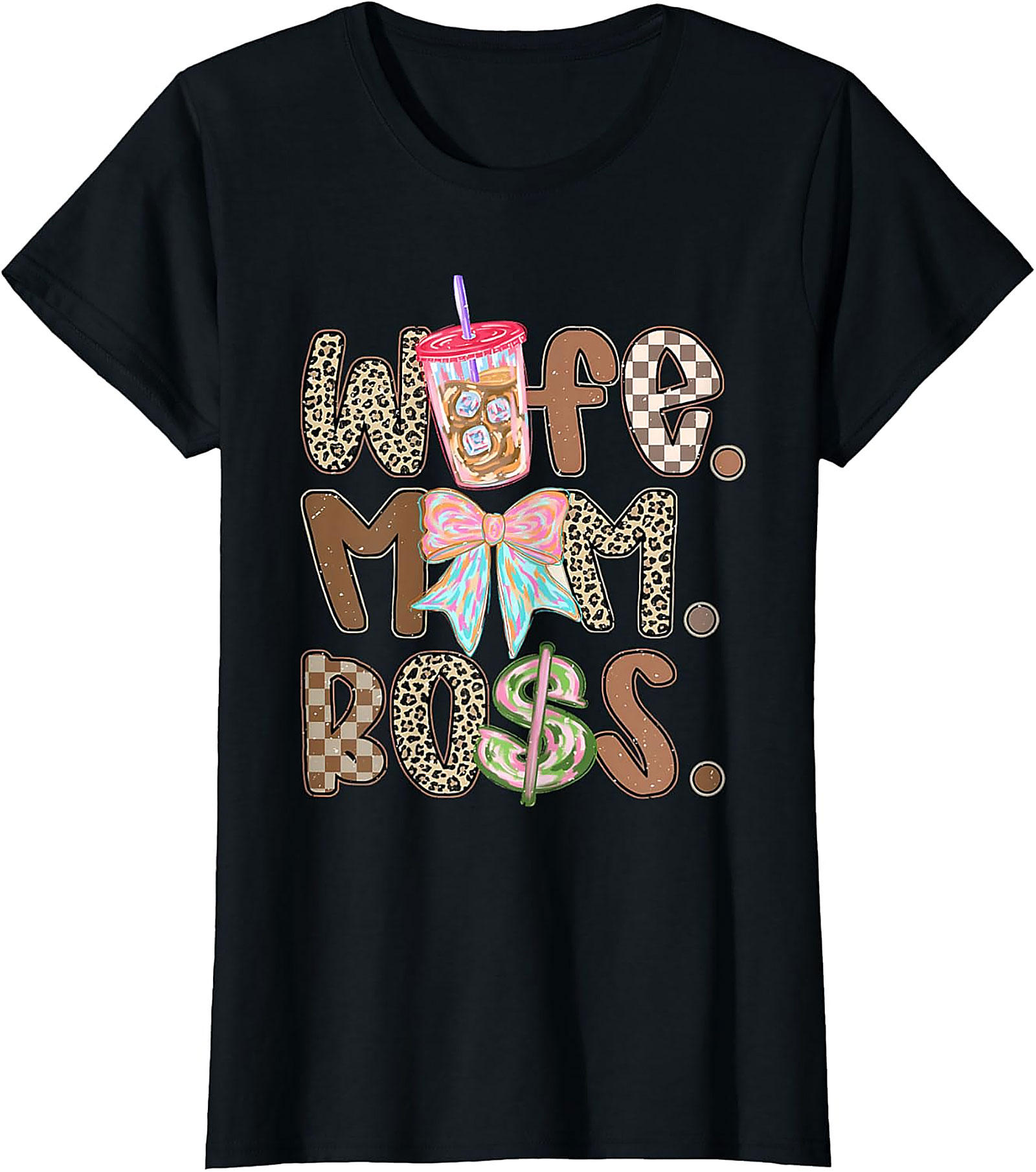 Wife Mom Boss T-shirt | Trendy Leopard & Coffee Graphic Tee