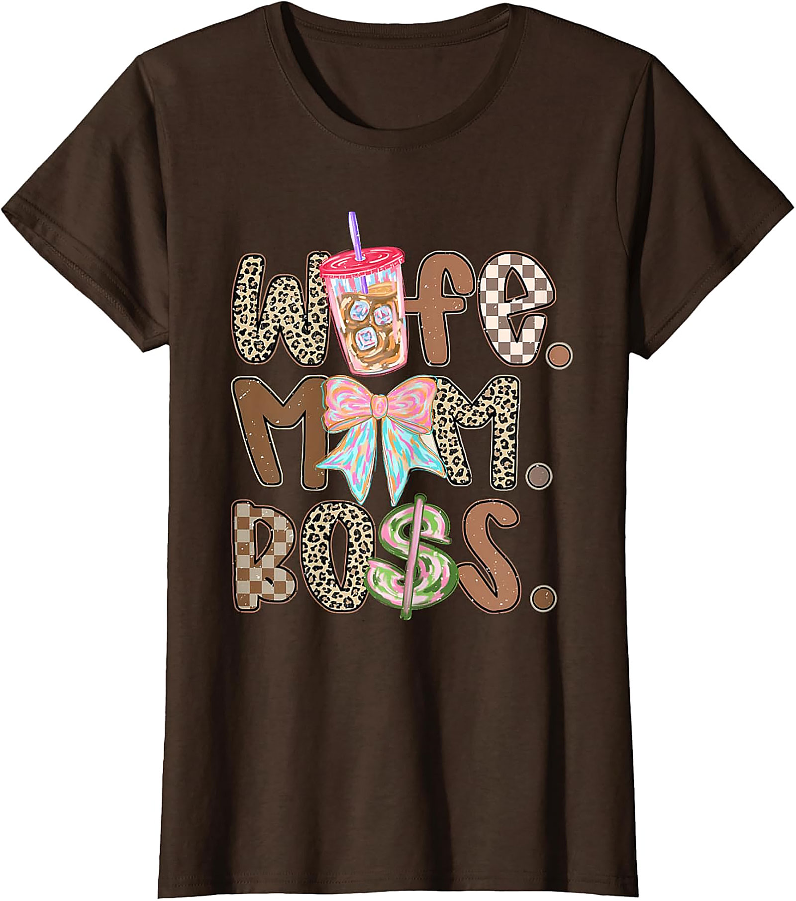 Wife Mom Boss T-shirt | Trendy Leopard & Coffee Graphic Tee