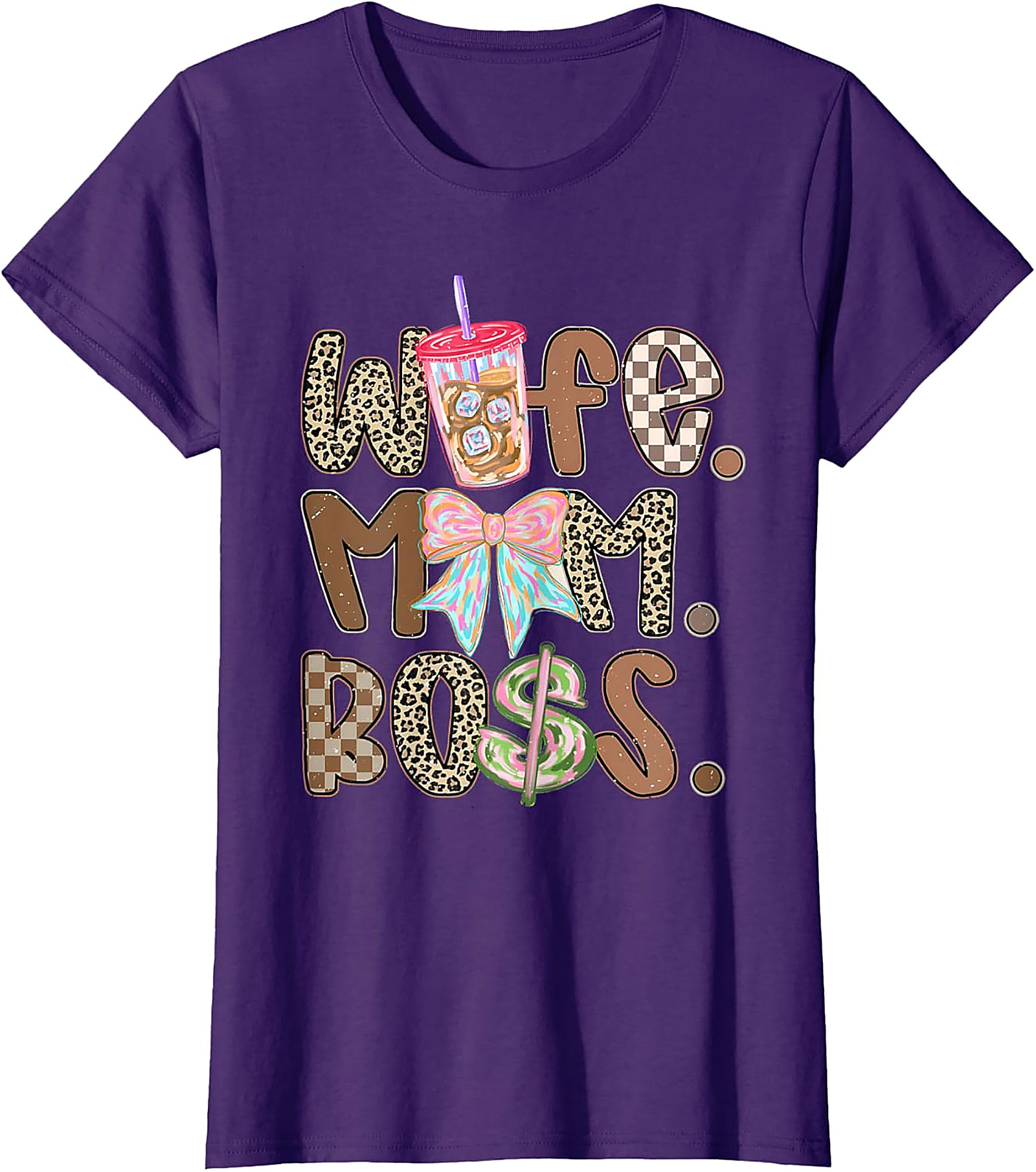 Wife Mom Boss T-shirt | Trendy Leopard & Coffee Graphic Tee