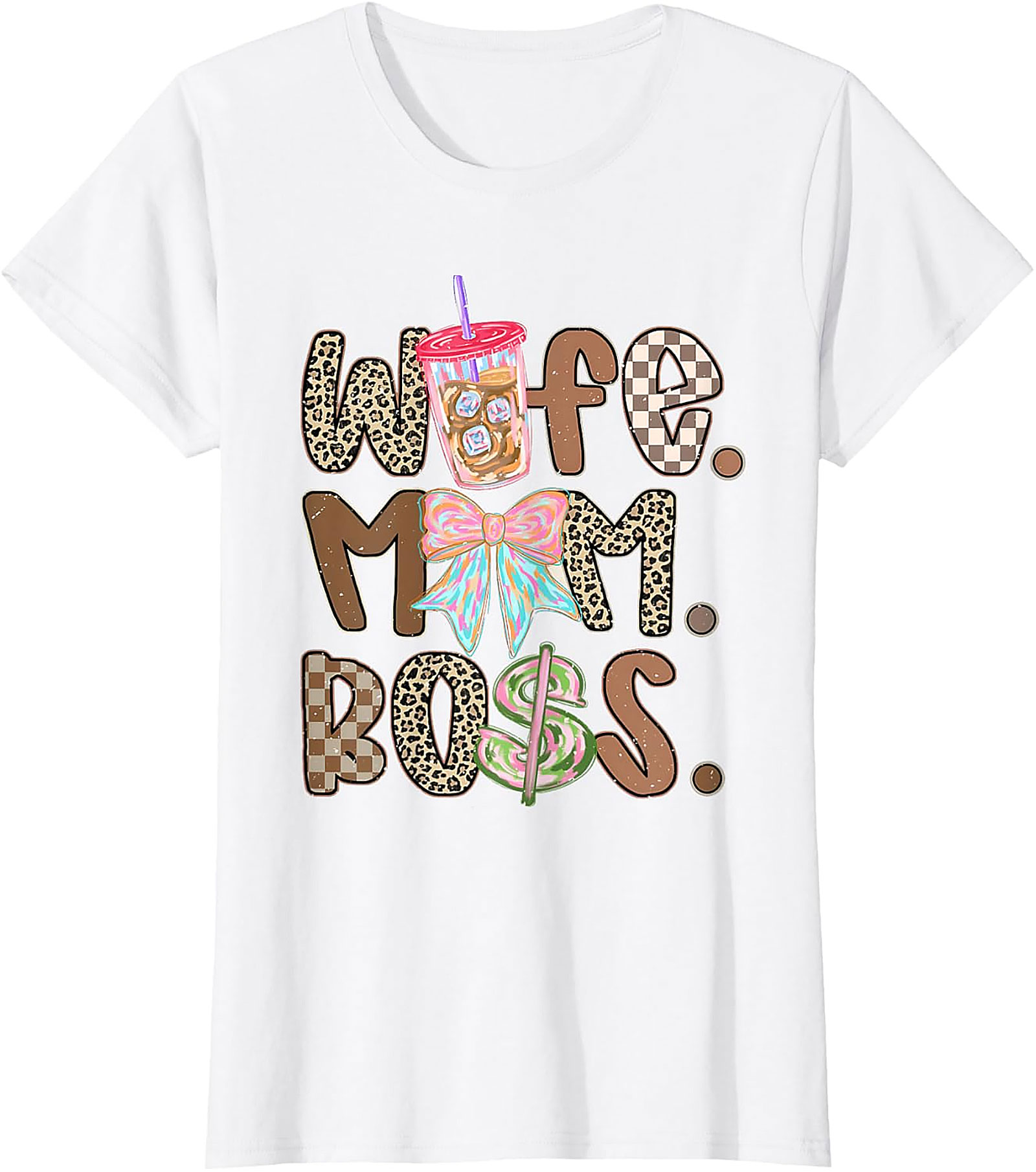 Wife Mom Boss T-shirt | Trendy Leopard & Coffee Graphic Tee