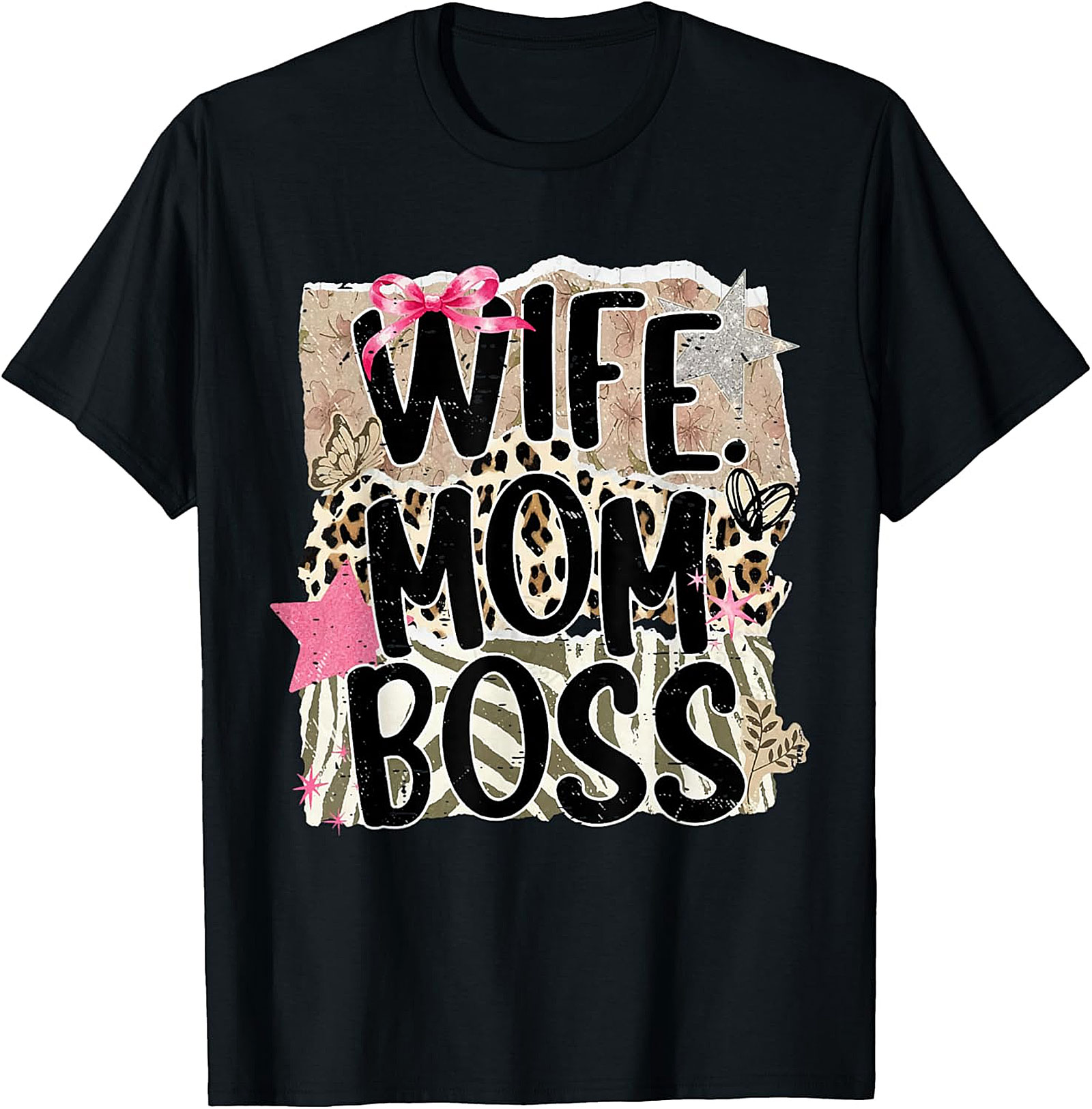 Wife Mom Boss T-shirt | Leopard Print Graphic Tee for Women