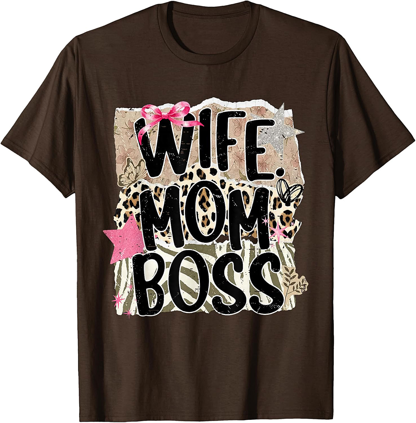 Wife Mom Boss T-shirt | Leopard Print Graphic Tee for Women