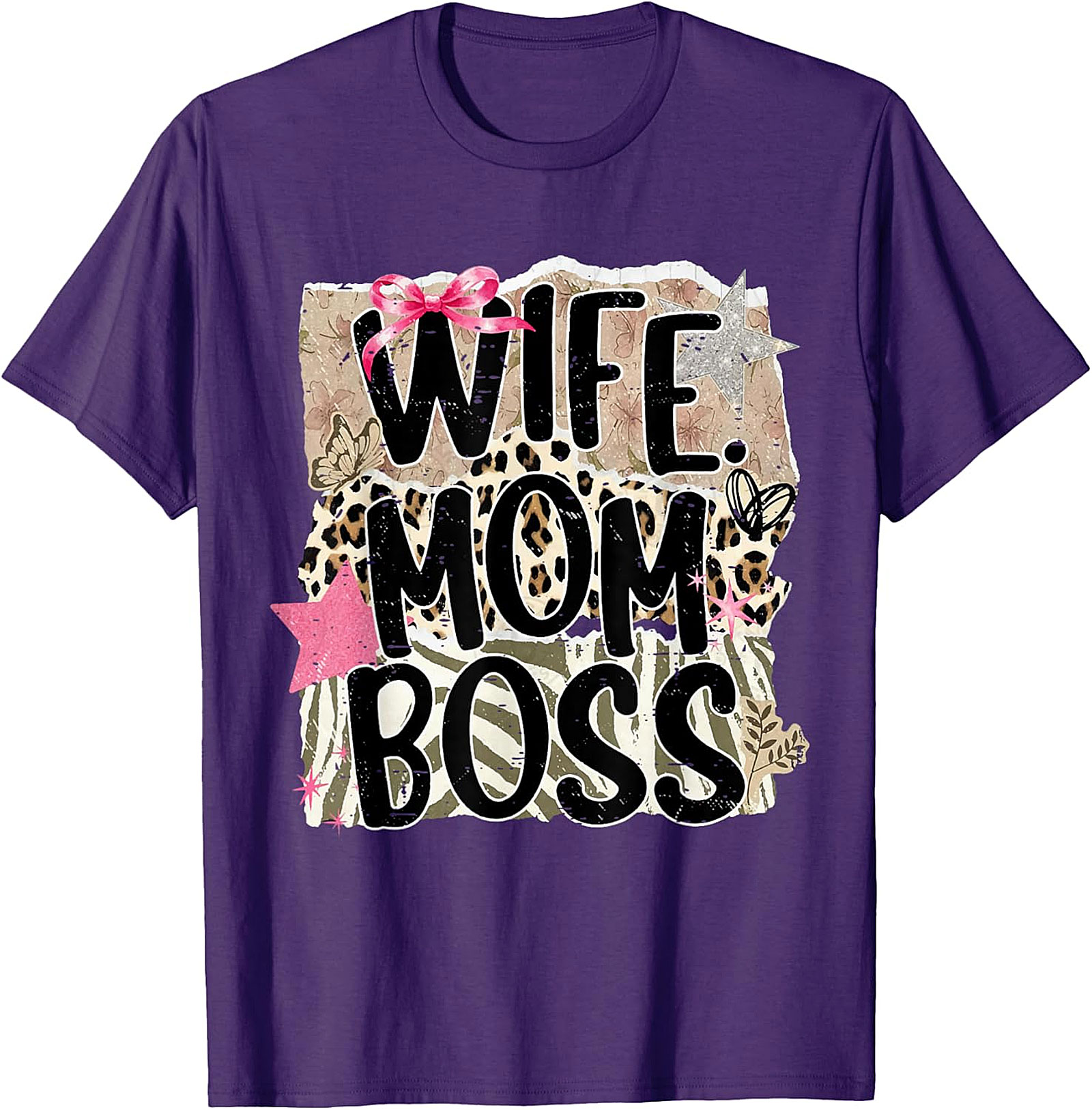 Wife Mom Boss T-shirt | Leopard Print Graphic Tee for Women