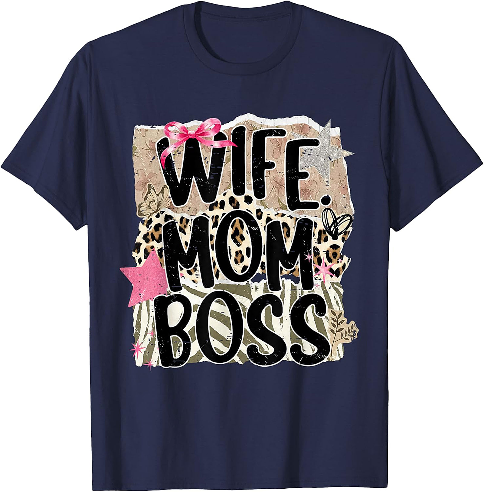 Wife Mom Boss T-shirt | Leopard Print Graphic Tee for Women