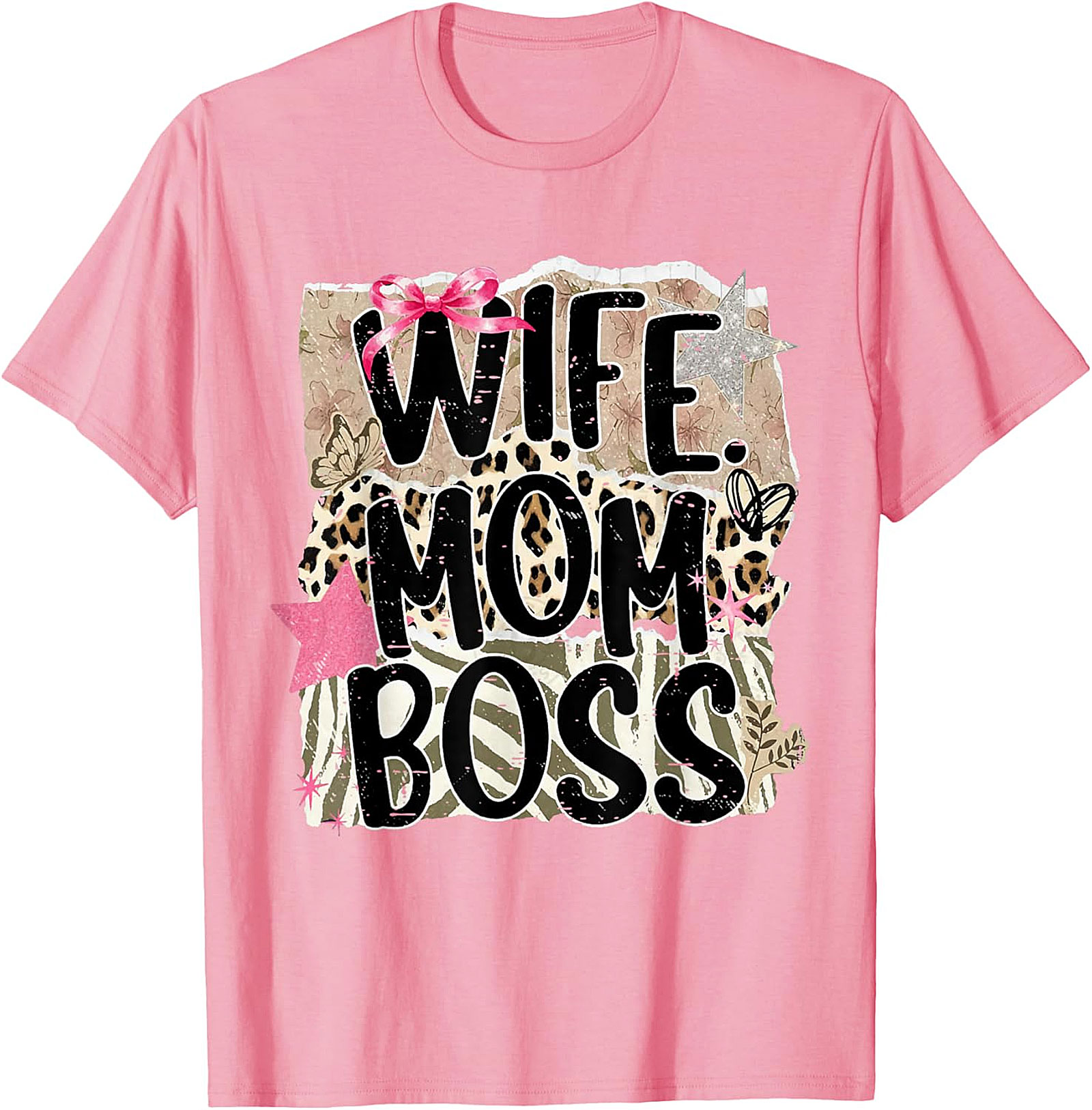 Wife Mom Boss T-shirt | Leopard Print Graphic Tee for Women