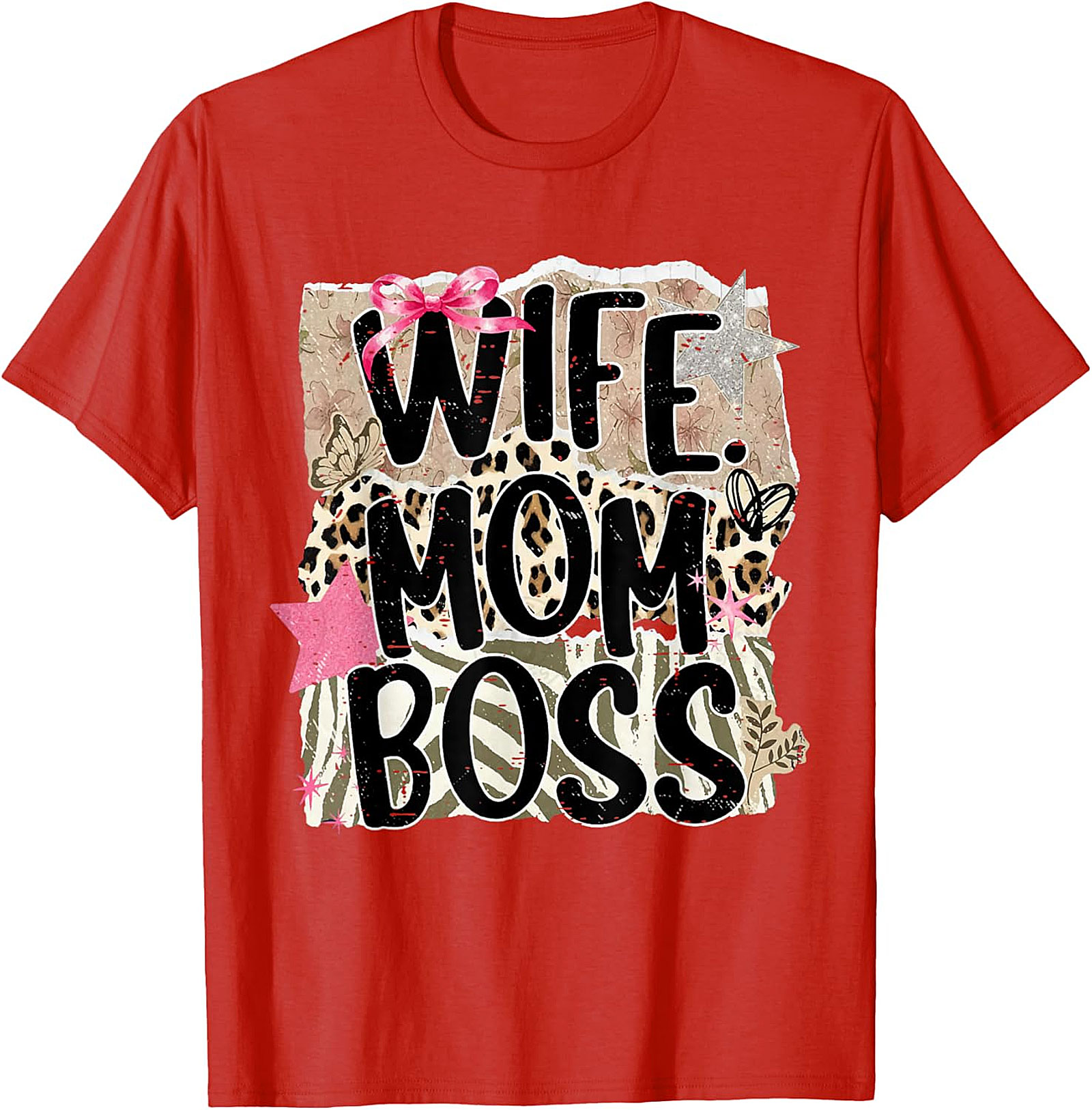 Wife Mom Boss T-shirt | Leopard Print Graphic Tee for Women