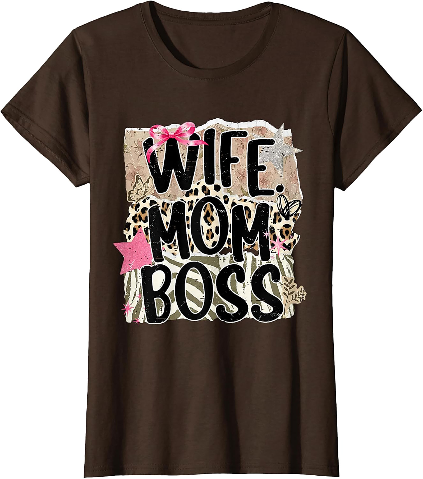 Wife Mom Boss T-shirt | Leopard Print Graphic Tee for Women