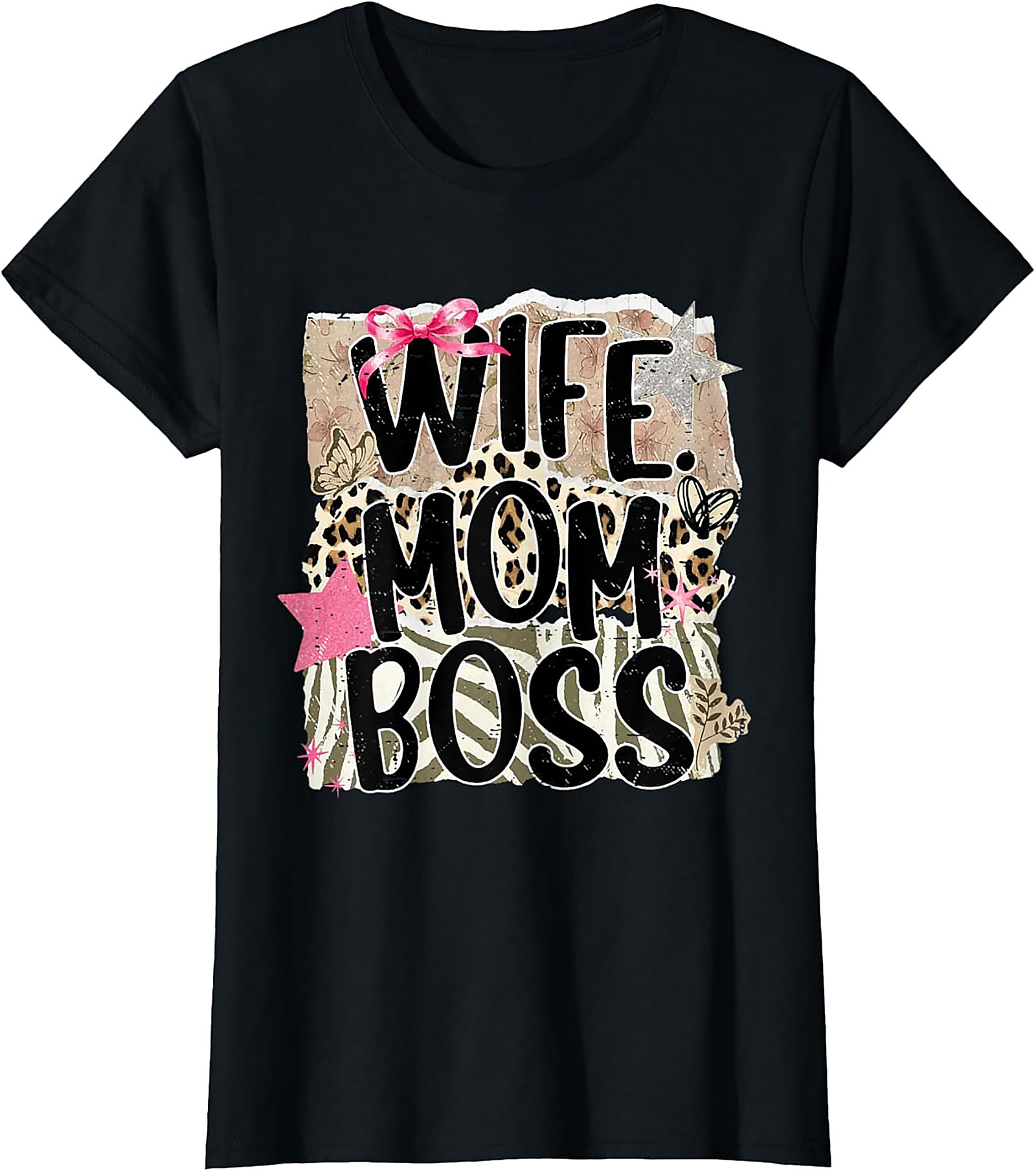 Wife Mom Boss T-shirt | Leopard Print Graphic Tee for Women