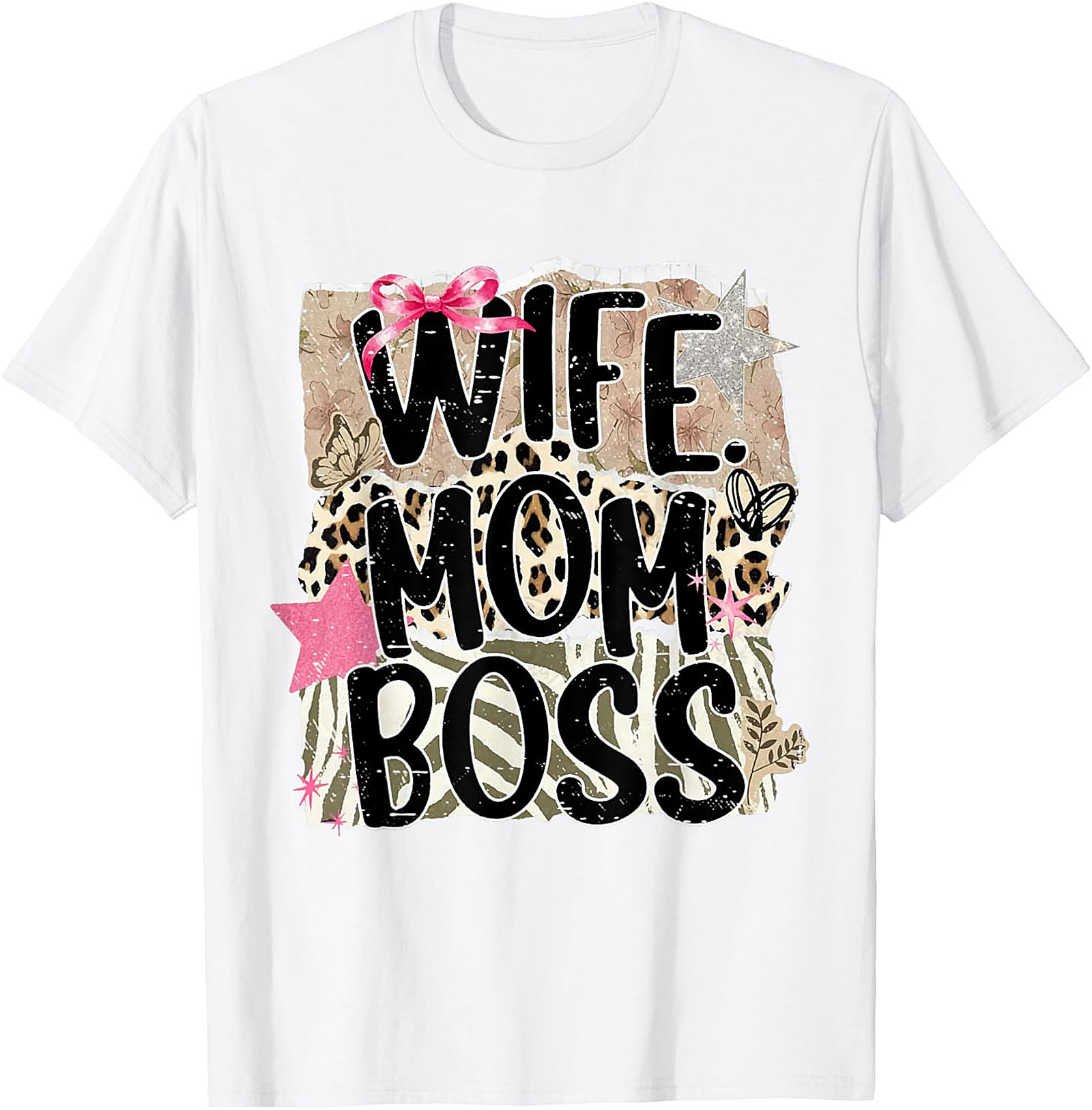 Wife Mom Boss T-shirt | Leopard Print Graphic Tee for Women
