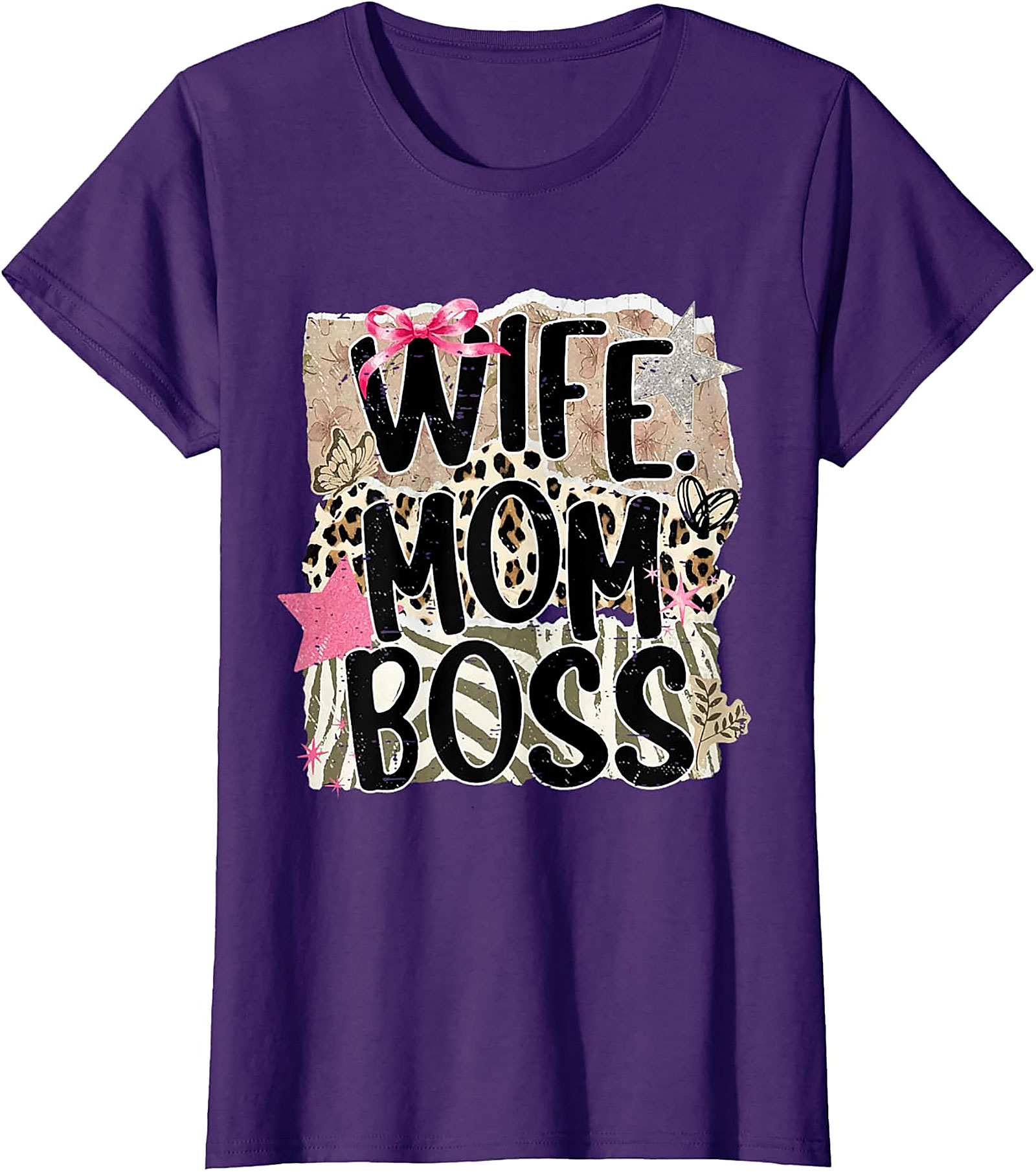 Wife Mom Boss T-shirt | Leopard Print Graphic Tee for Women