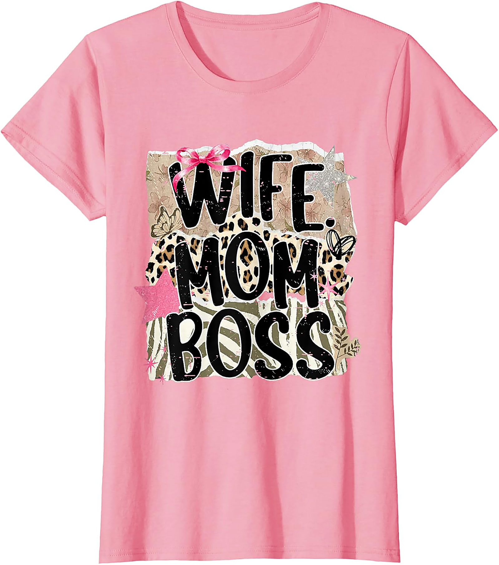 Wife Mom Boss T-shirt | Leopard Print Graphic Tee for Women