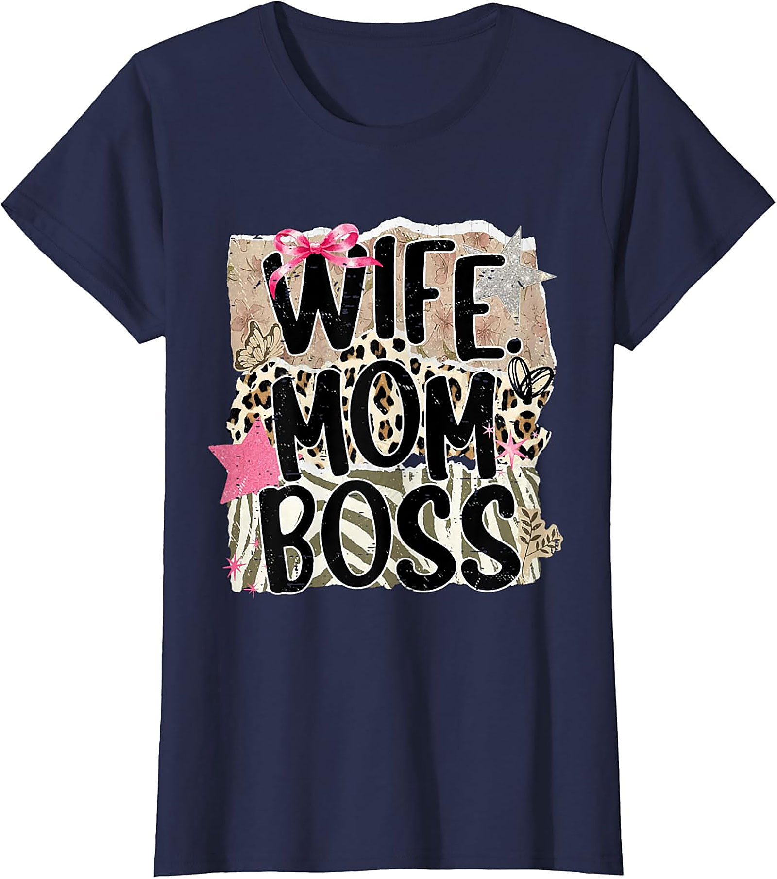 Wife Mom Boss T-shirt | Leopard Print Graphic Tee for Women