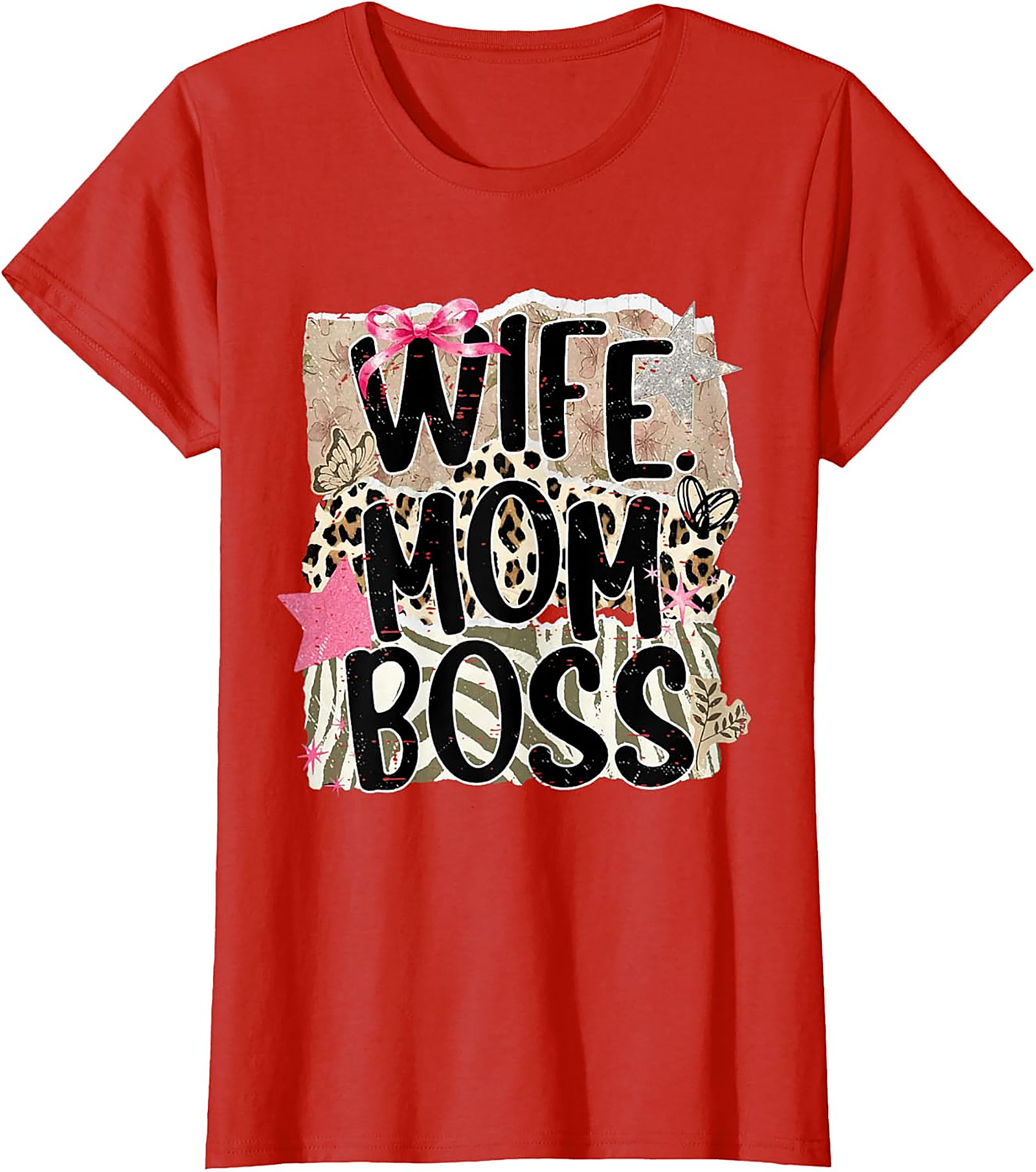 Wife Mom Boss T-shirt | Leopard Print Graphic Tee for Women