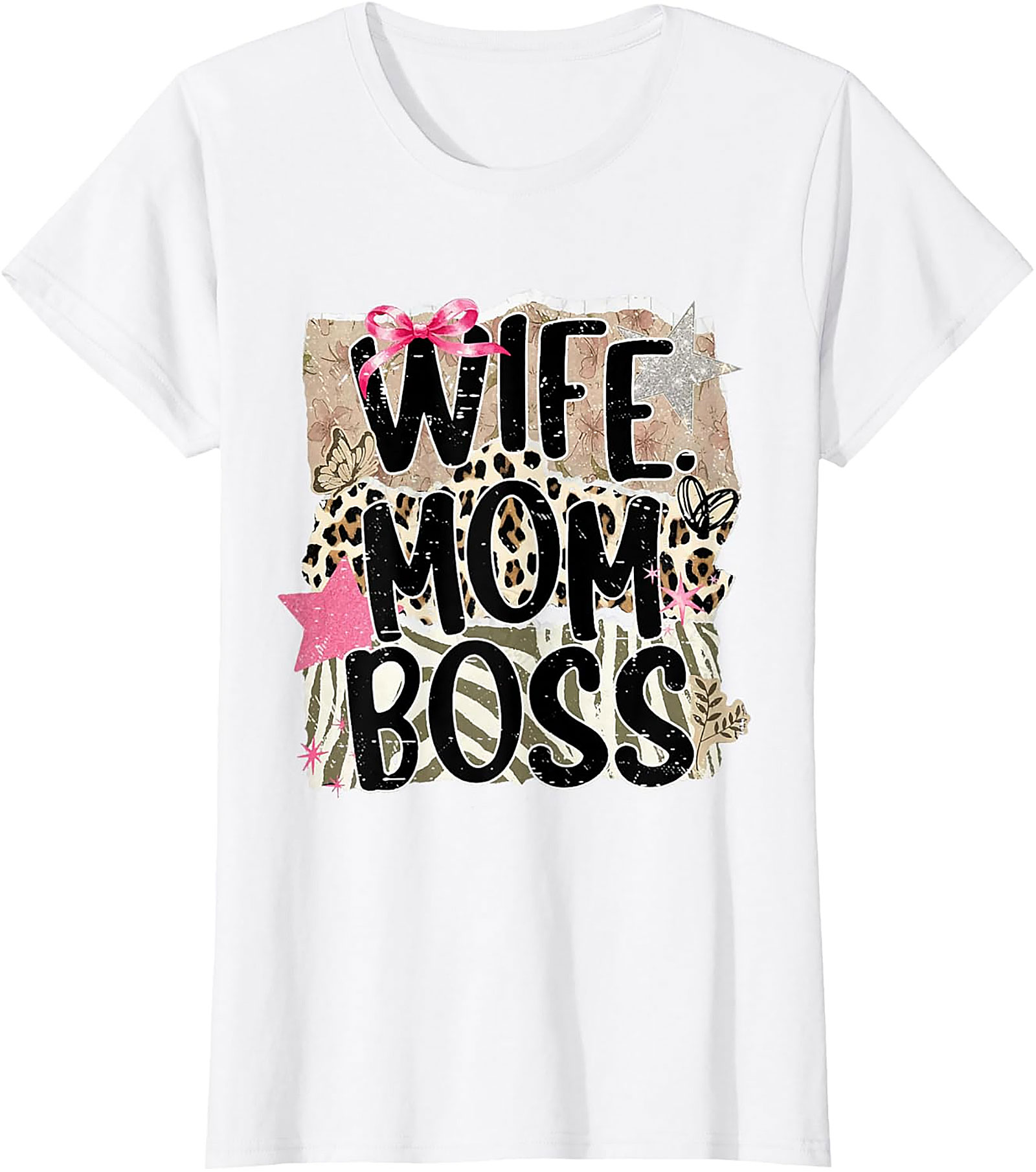 Wife Mom Boss T-shirt | Leopard Print Graphic Tee for Women