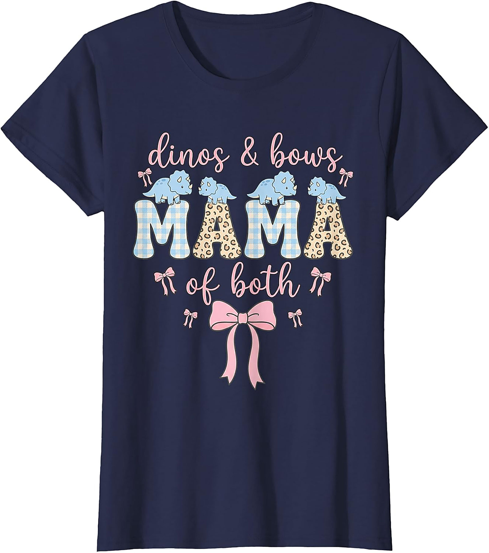 Dinos and Bows Mama of Both T-shirt Cute Mom Graphic Tee