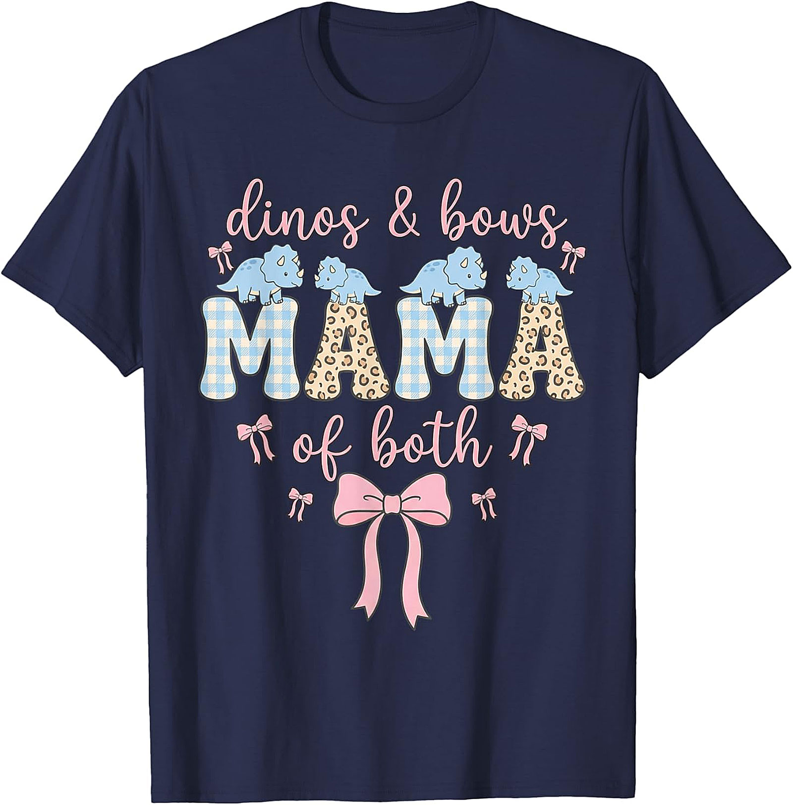 Dinos and Bows Mama of Both T-shirt Cute Mom Graphic Tee