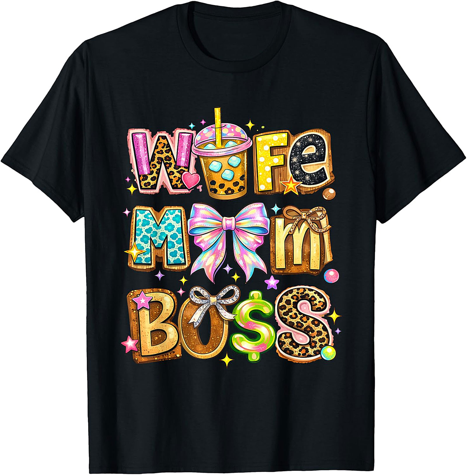 Wife Mom Boss T-Shirt | Trendy Coquette Mama Graphic Tee