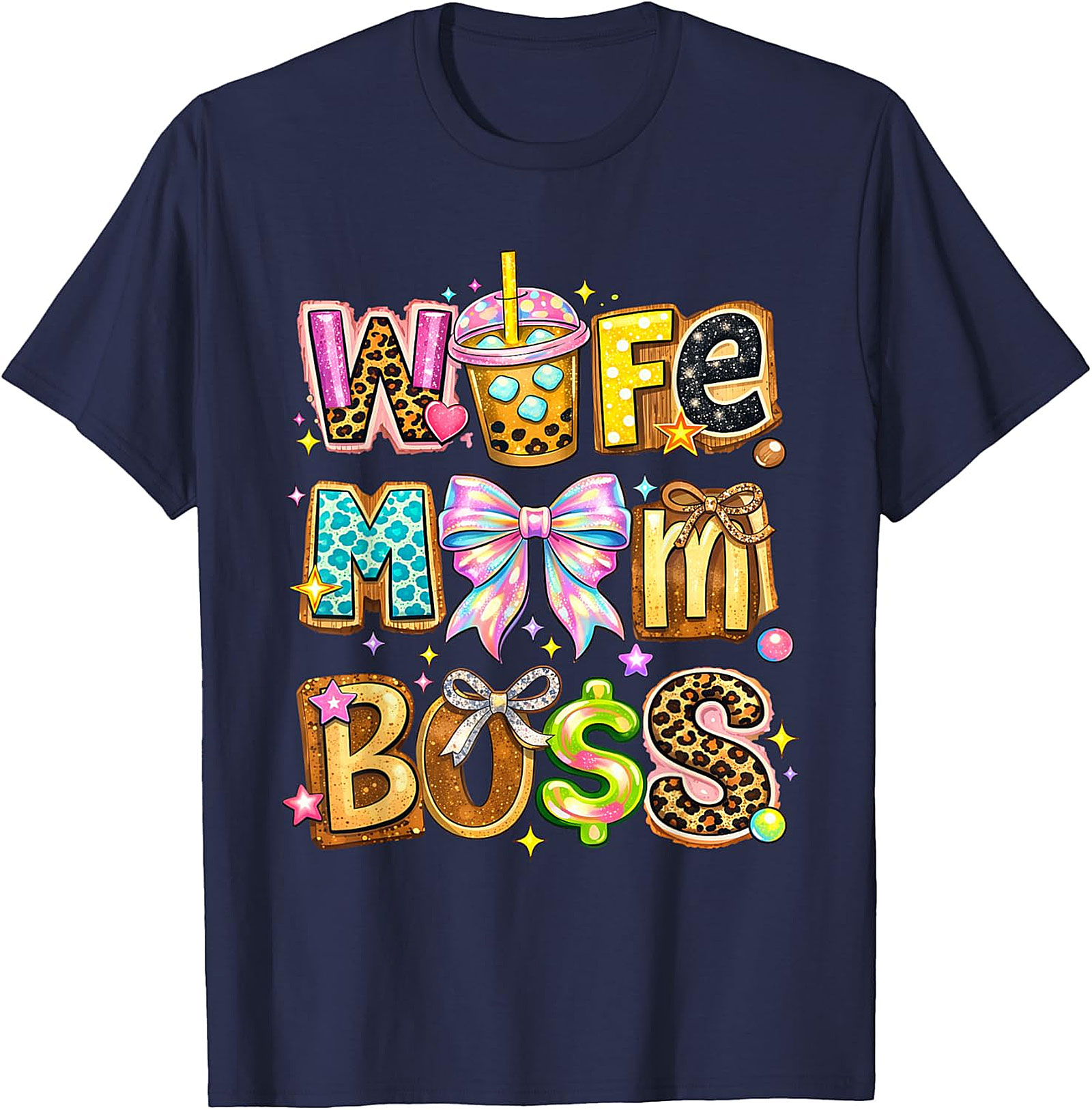 Wife Mom Boss T-Shirt | Trendy Coquette Mama Graphic Tee