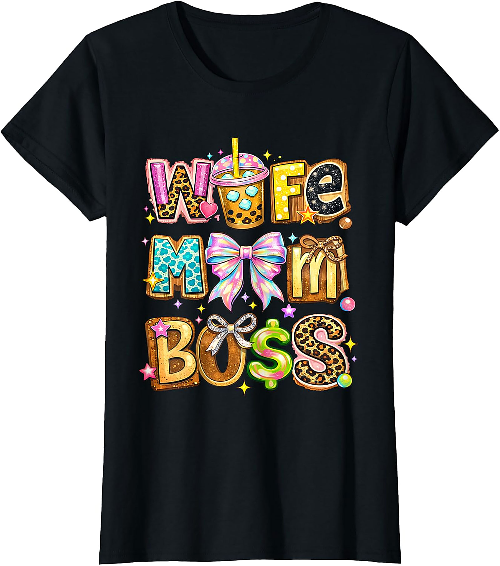Wife Mom Boss T-Shirt | Trendy Coquette Mama Graphic Tee
