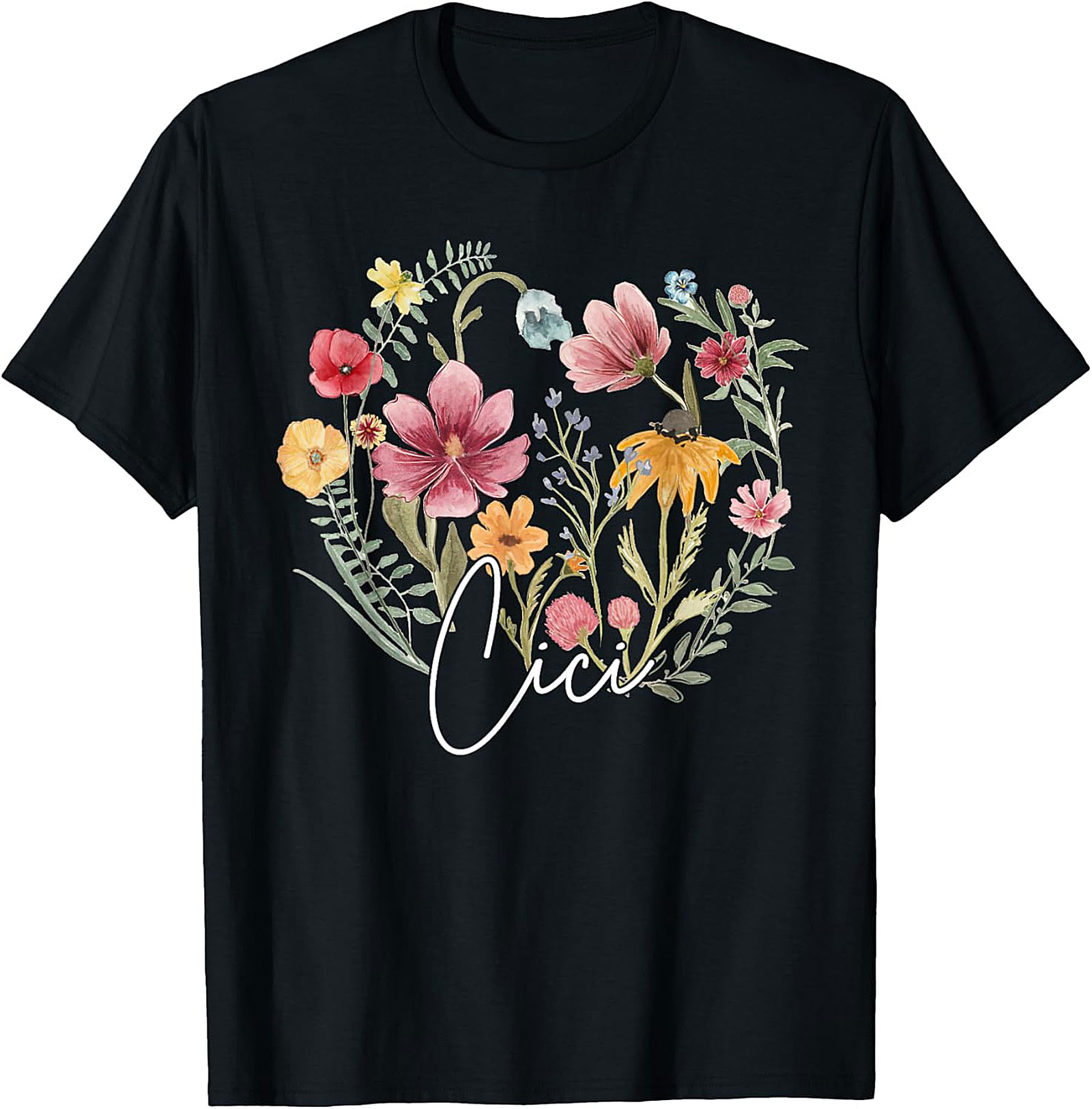 Cici Wildflower Heart T-Shirt Personalized Floral Gift Tee