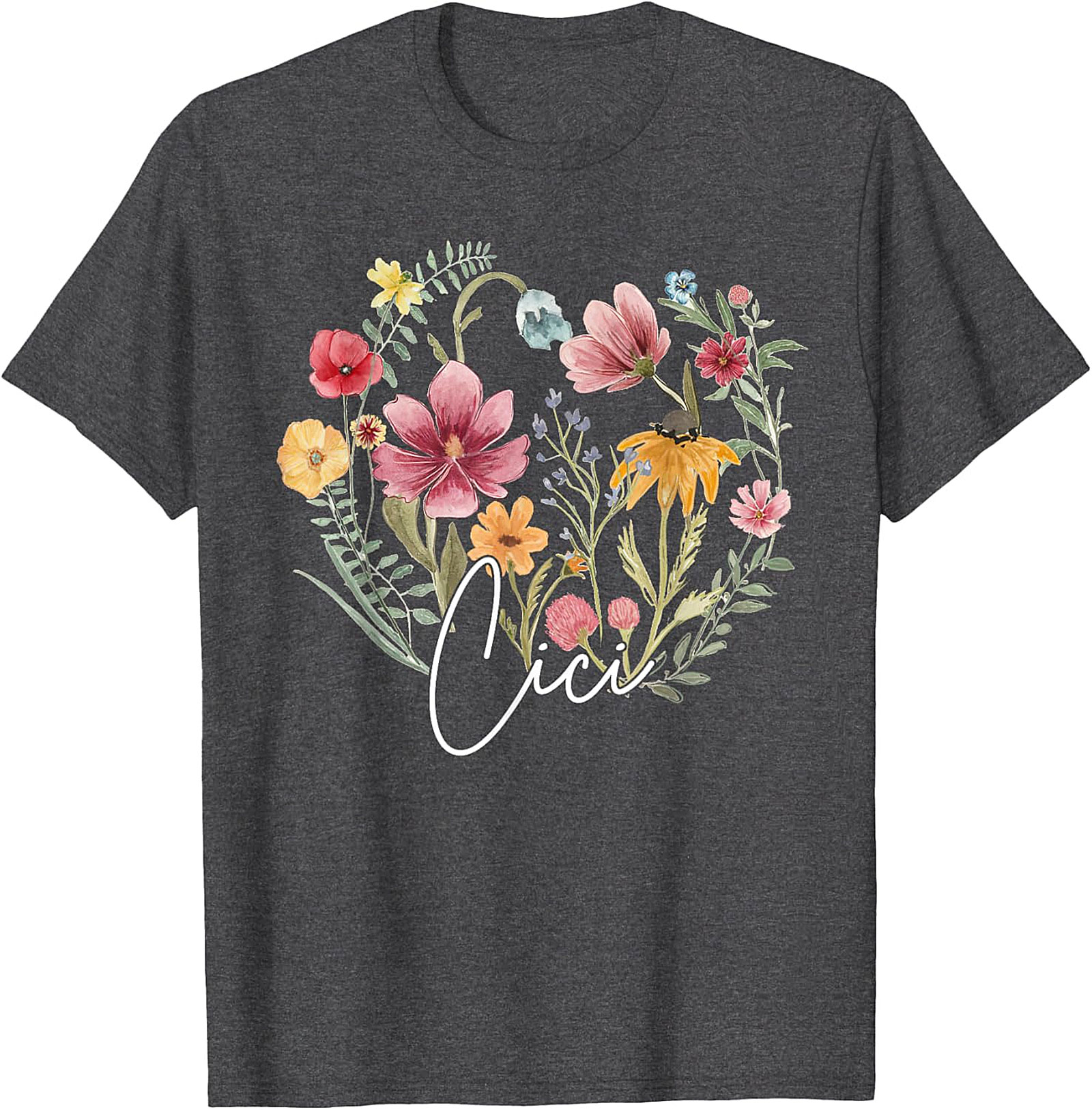 Cici Wildflower Heart T-Shirt Personalized Floral Gift Tee