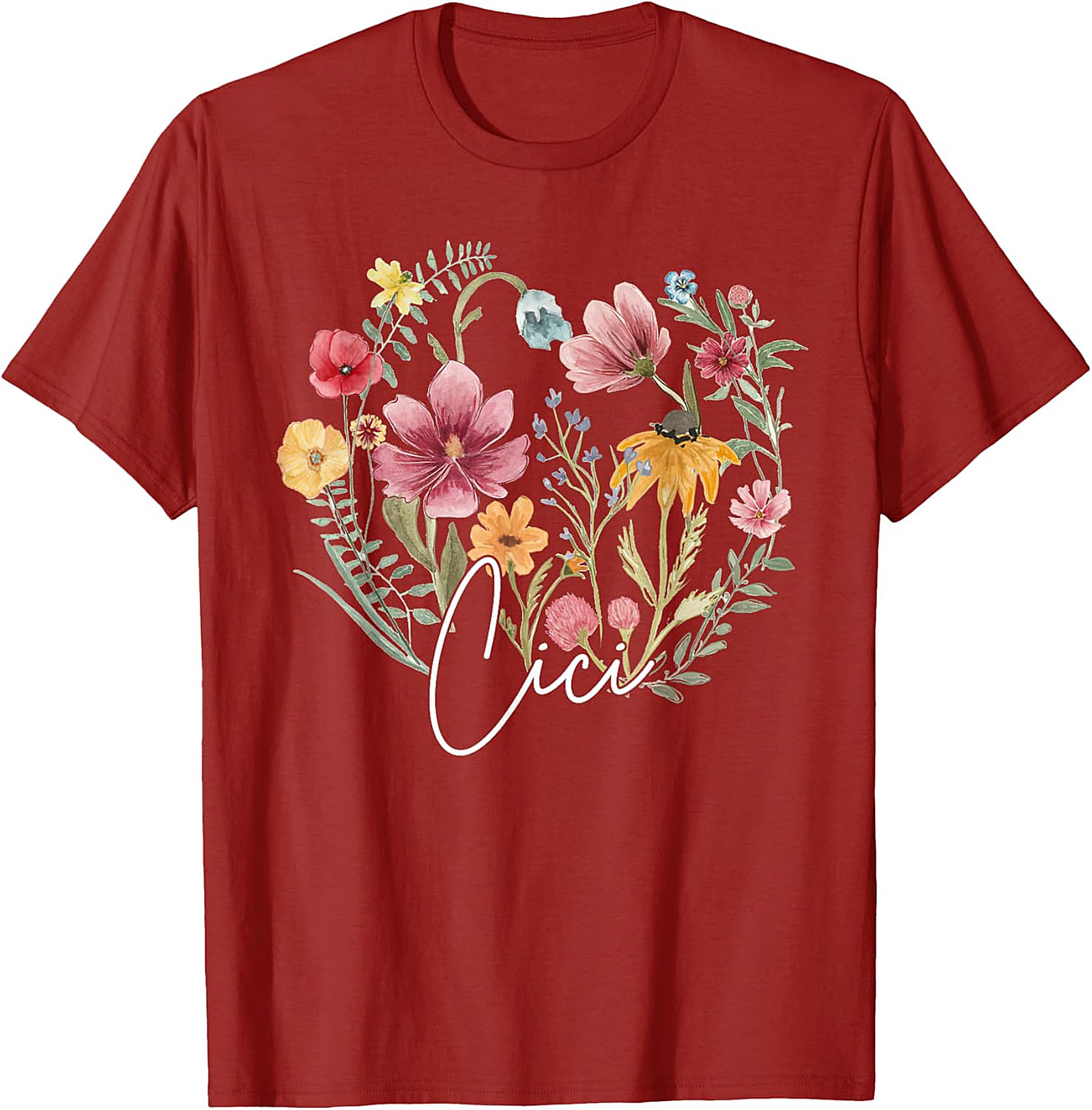 Cici Wildflower Heart T-Shirt Personalized Floral Gift Tee