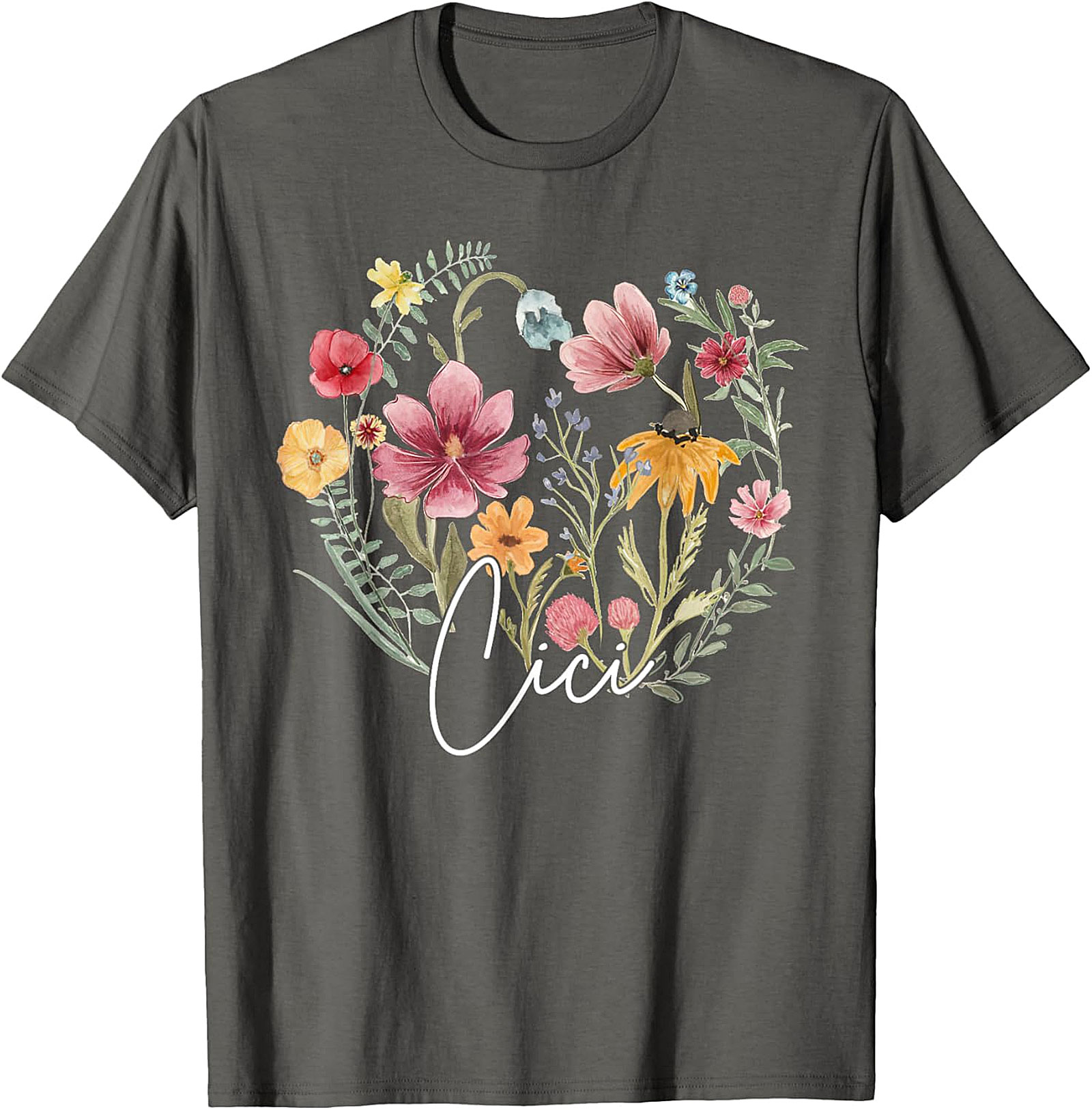 Cici Wildflower Heart T-Shirt Personalized Floral Gift Tee