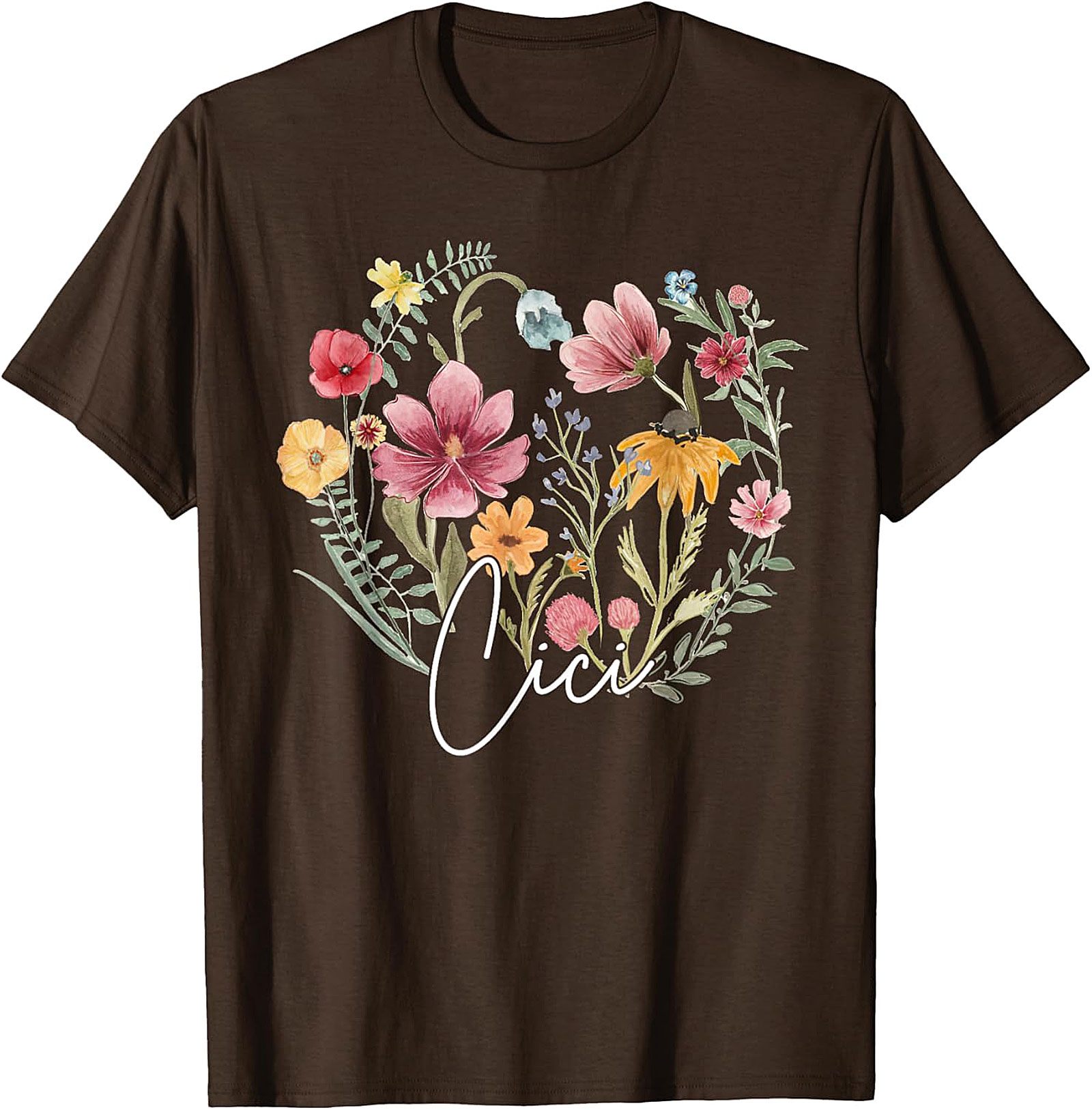 Cici Wildflower Heart T-Shirt Personalized Floral Gift Tee