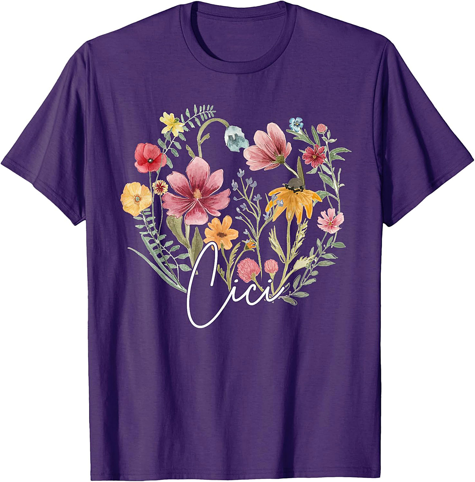 Cici Wildflower Heart T-Shirt Personalized Floral Gift Tee