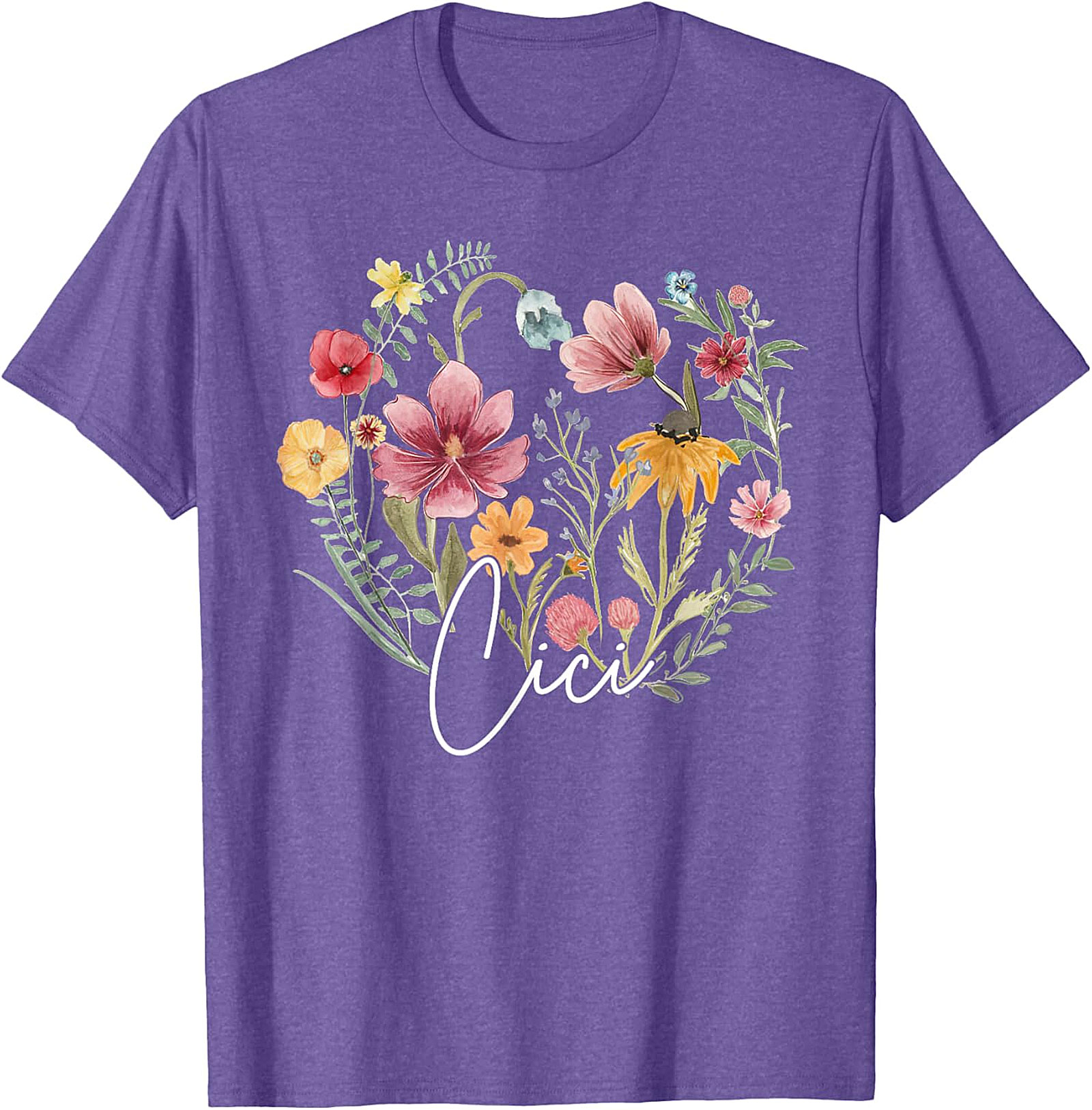 Cici Wildflower Heart T-Shirt Personalized Floral Gift Tee