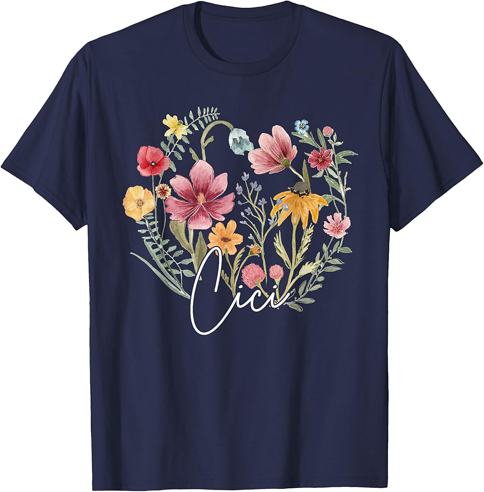 Cici Wildflower Heart T-Shirt Personalized Floral Gift Tee