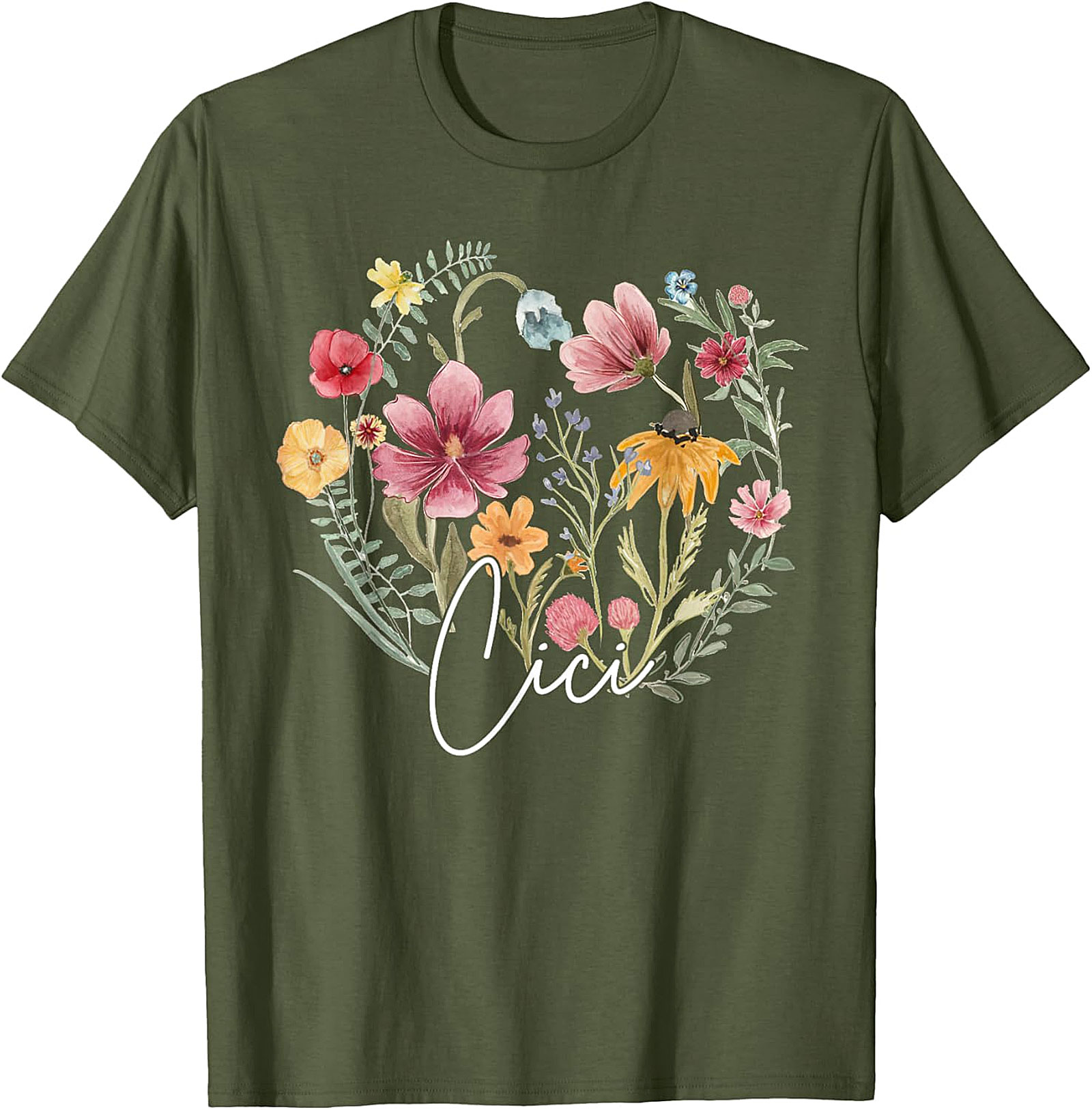 Cici Wildflower Heart T-Shirt Personalized Floral Gift Tee