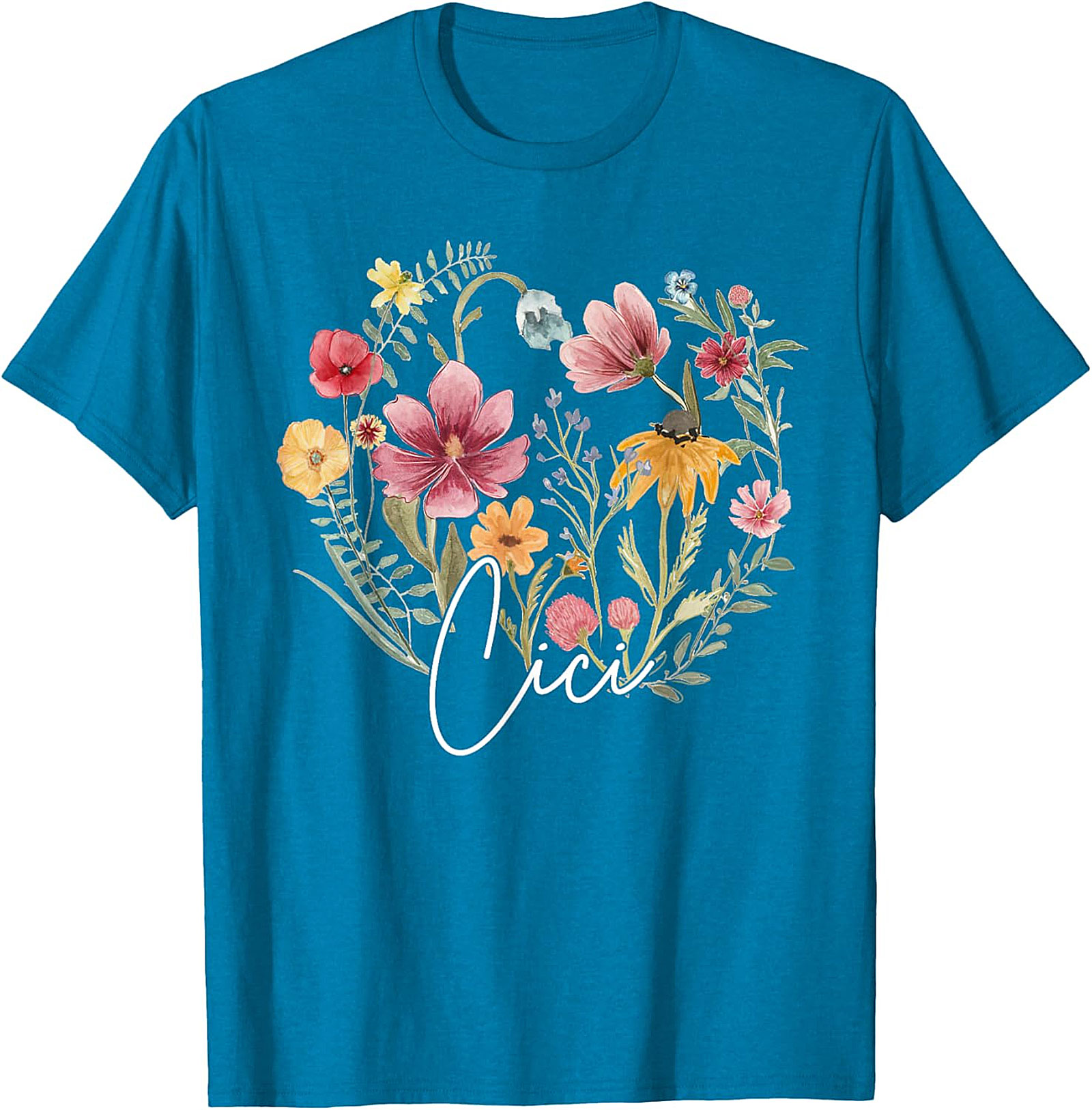 Cici Wildflower Heart T-Shirt Personalized Floral Gift Tee