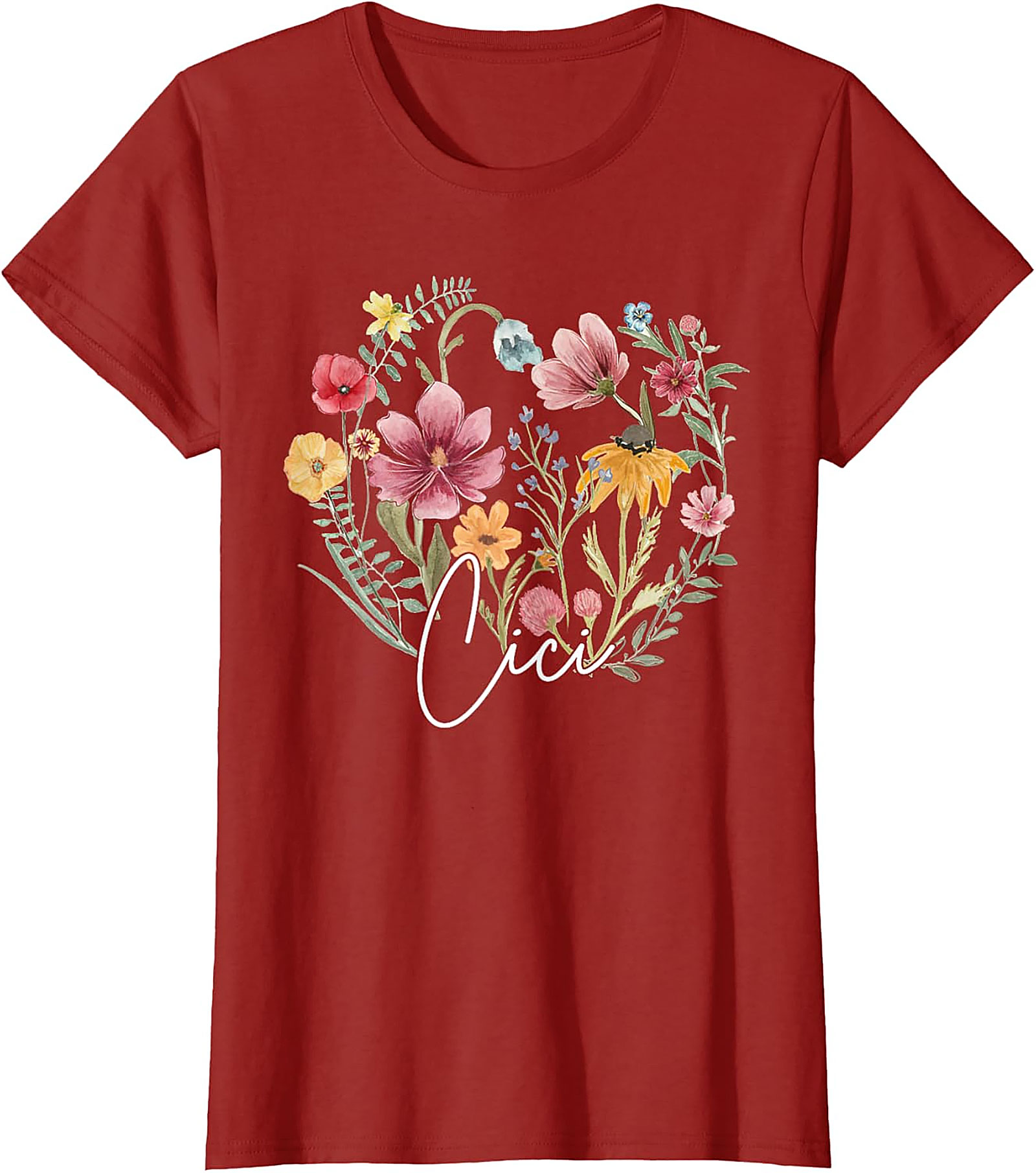 Cici Wildflower Heart T-Shirt Personalized Floral Gift Tee