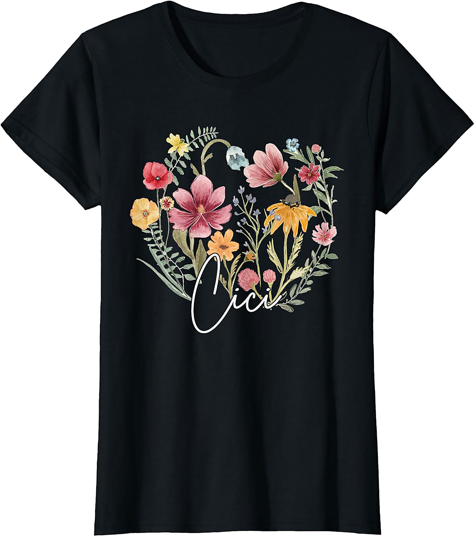 Cici Wildflower Heart T-Shirt Personalized Floral Gift Tee