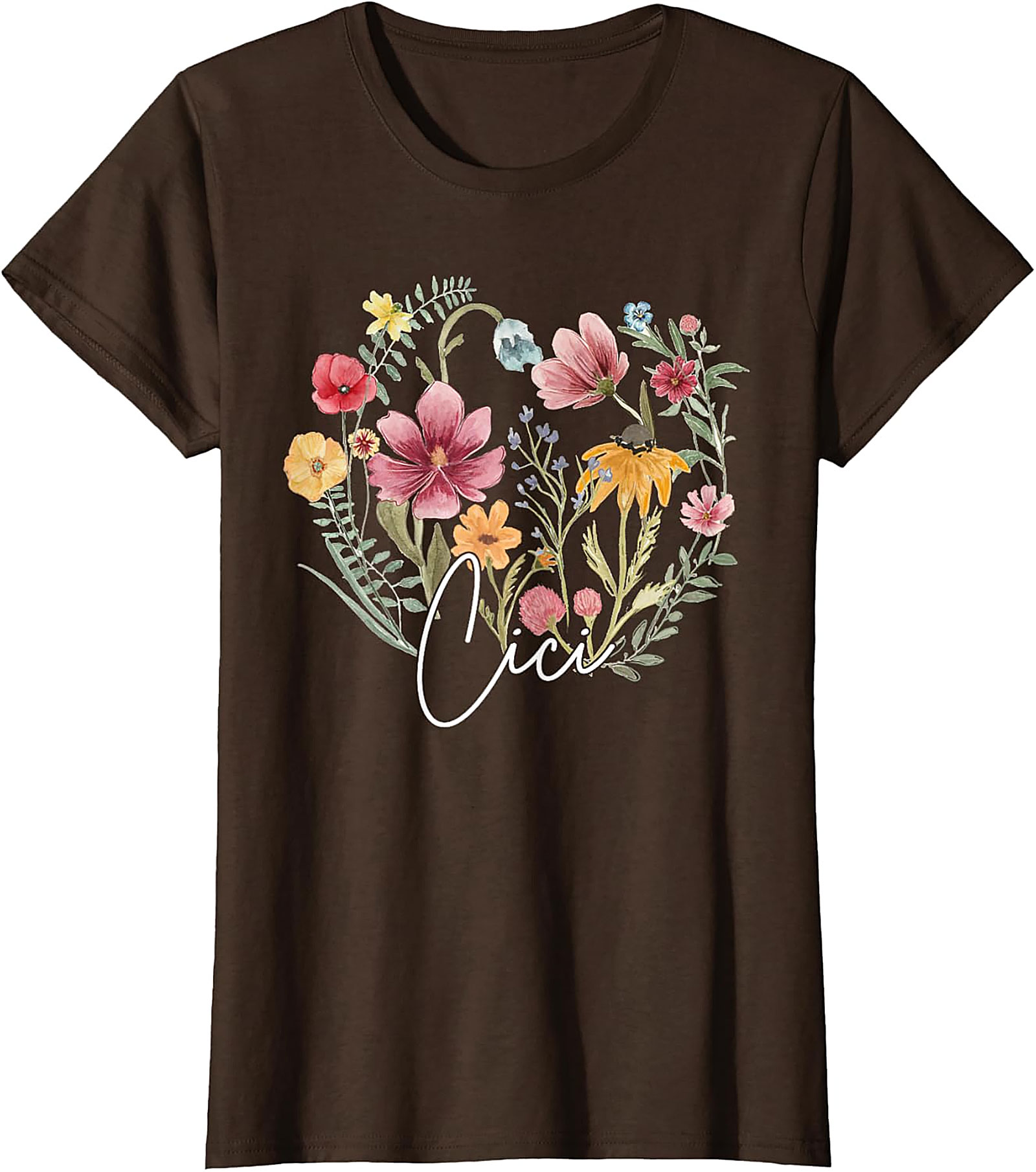 Cici Wildflower Heart T-Shirt Personalized Floral Gift Tee