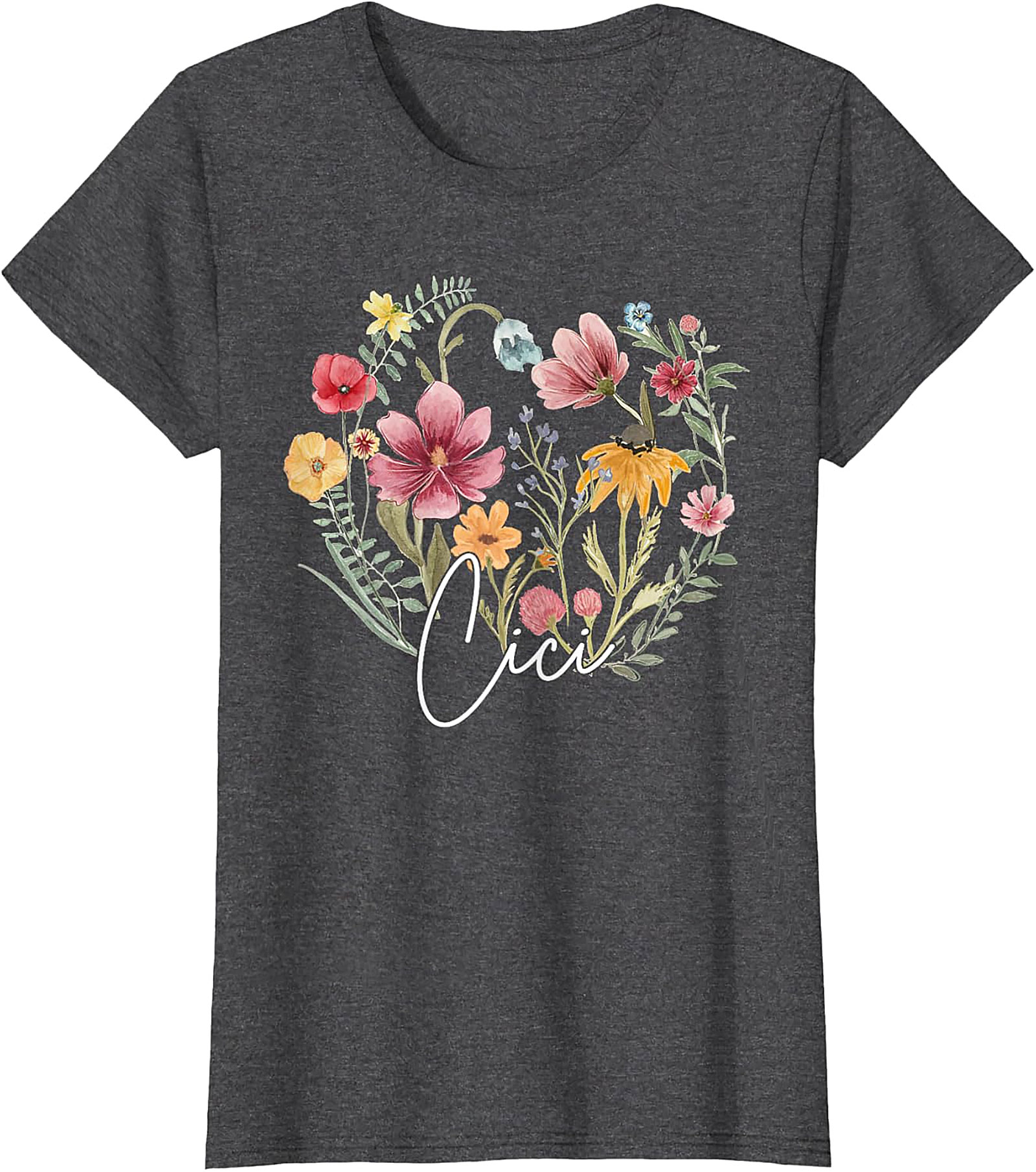 Cici Wildflower Heart T-Shirt Personalized Floral Gift Tee
