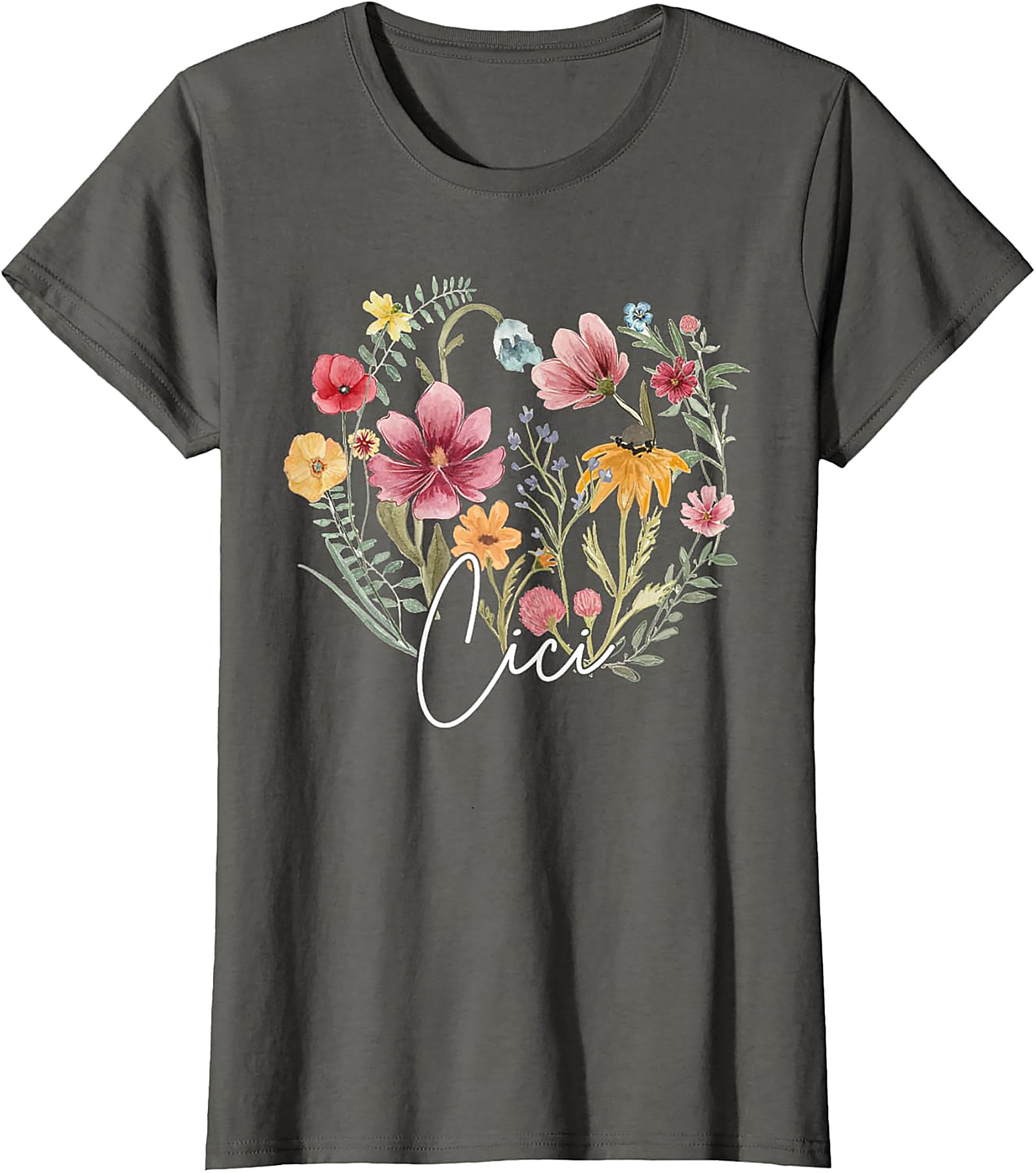 Cici Wildflower Heart T-Shirt Personalized Floral Gift Tee