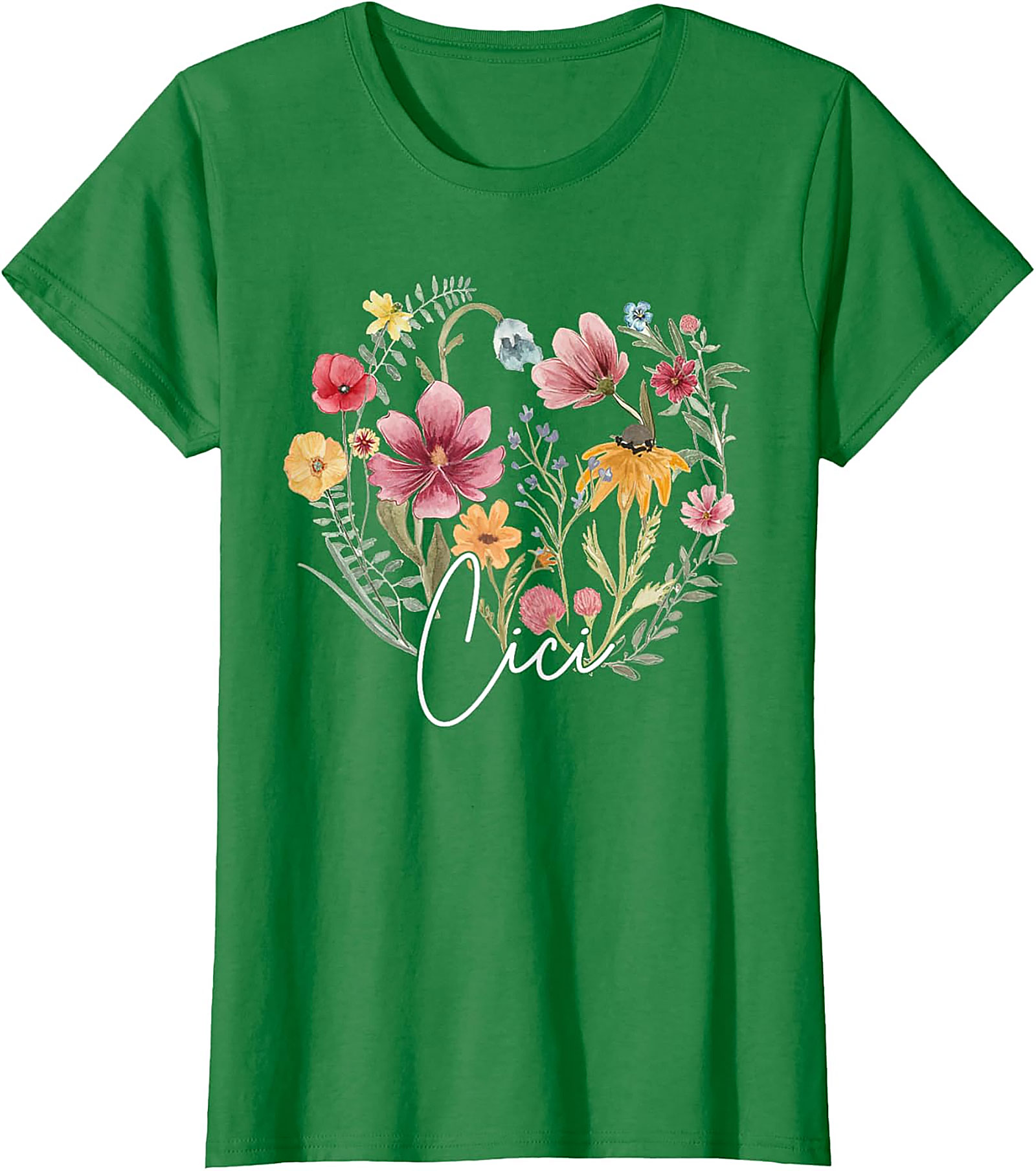 Cici Wildflower Heart T-Shirt Personalized Floral Gift Tee