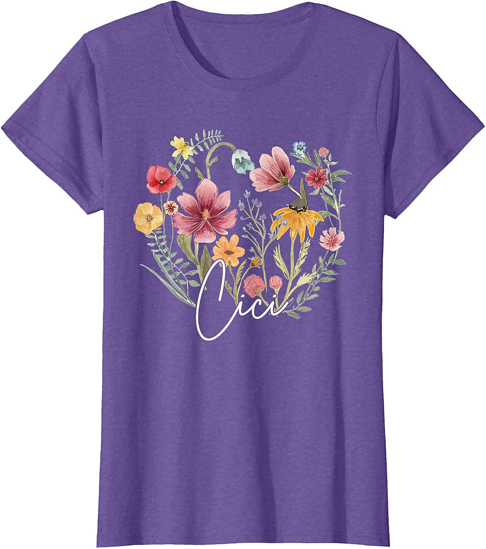 Cici Wildflower Heart T-Shirt Personalized Floral Gift Tee